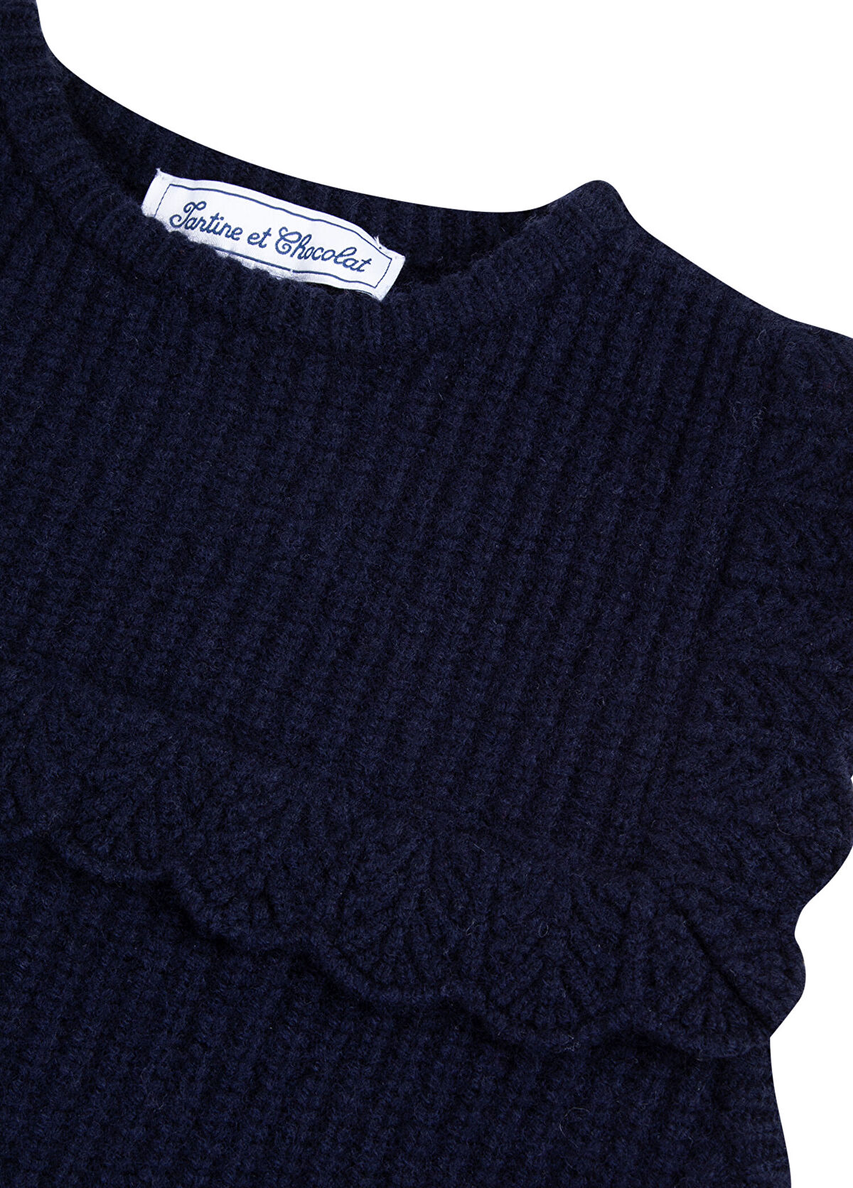 Tartine Et Chocolat Navy Blue Round Neck Sleeveless Girl's Knitted Sweater - 3