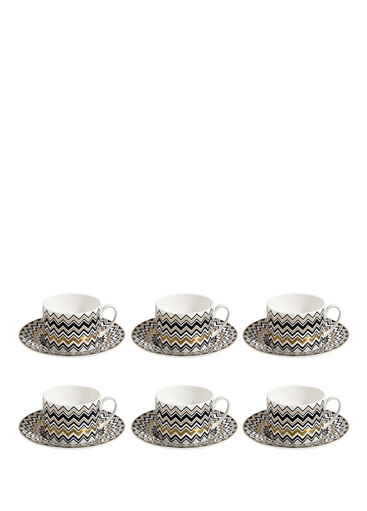 Missoni Home - Siyah Gold 6lı Porselen Kahve Fincan Seti - Siyah-Altın