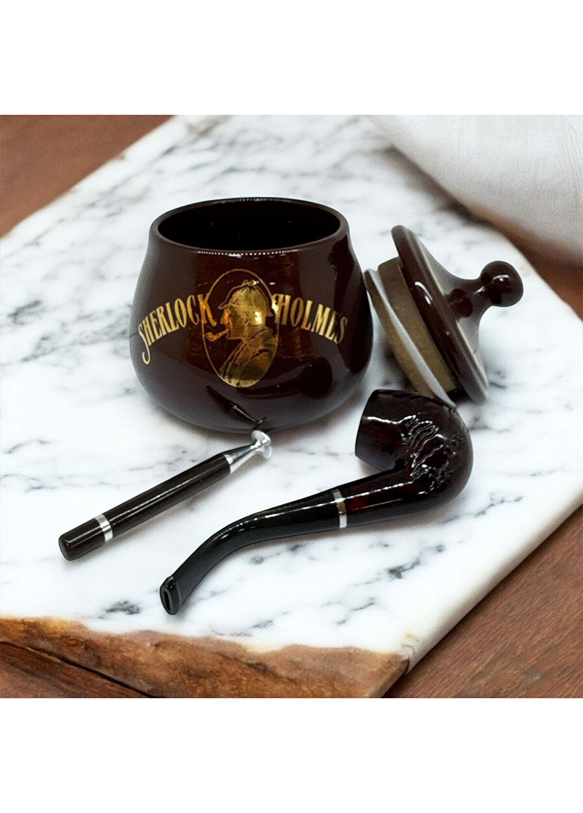 Lubinski Italy Sherlock Holmes Kahve El Yapımı Seramik Küçük Boy Pipo Tütün Kavanozu - 3