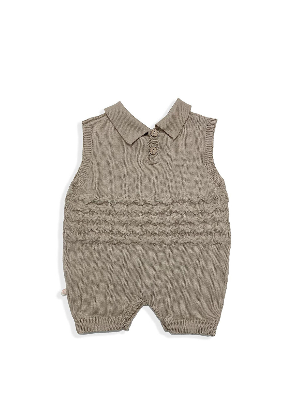 Patique Kids Beige Baby Boy Organic Cotton Zigzag Shorts Romper - 3
