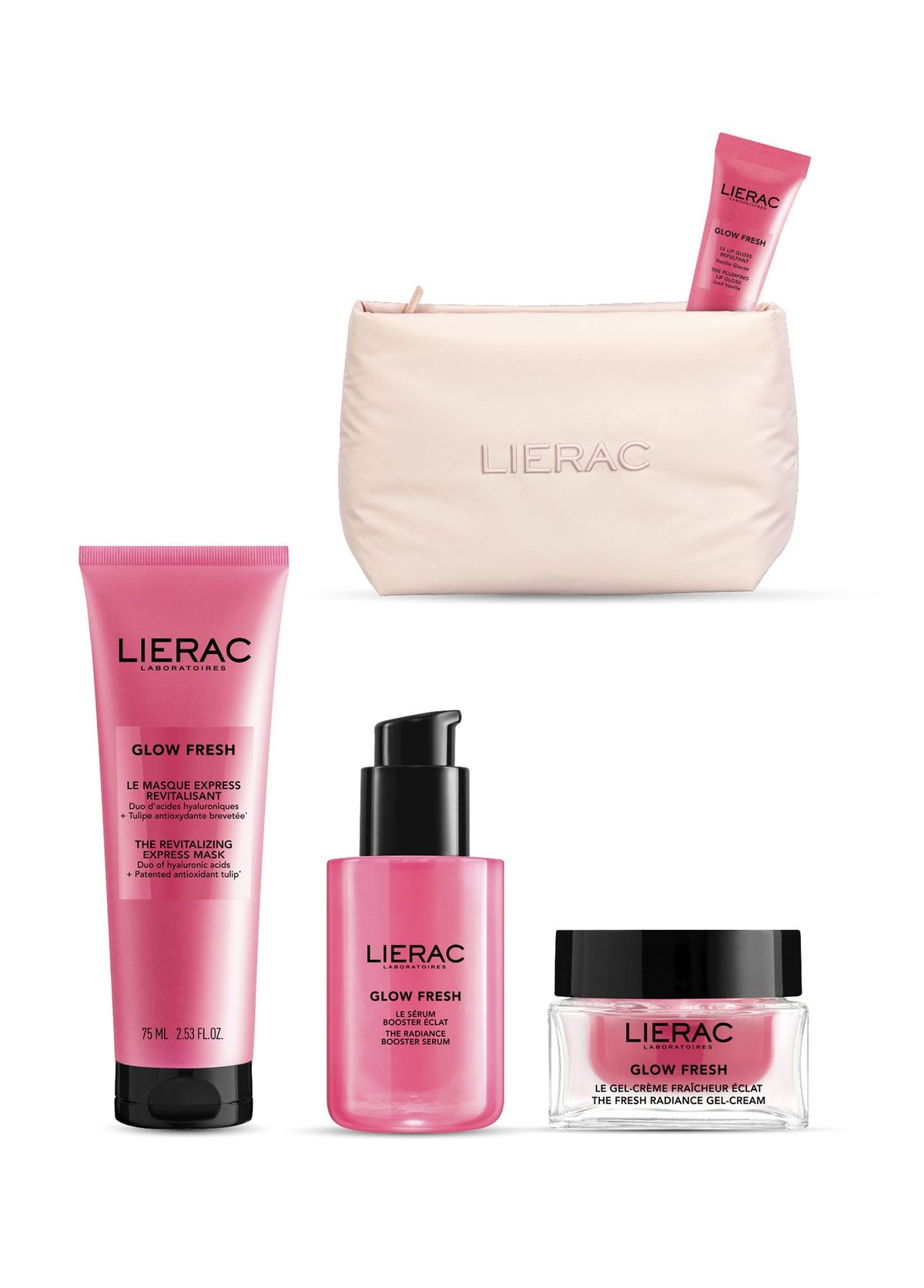 Lierac Glow Fresh Routine Set 2 Gel Face Cream + Face Serum + Lip Gloss + Face Mask Bag Skin Care Set - 1