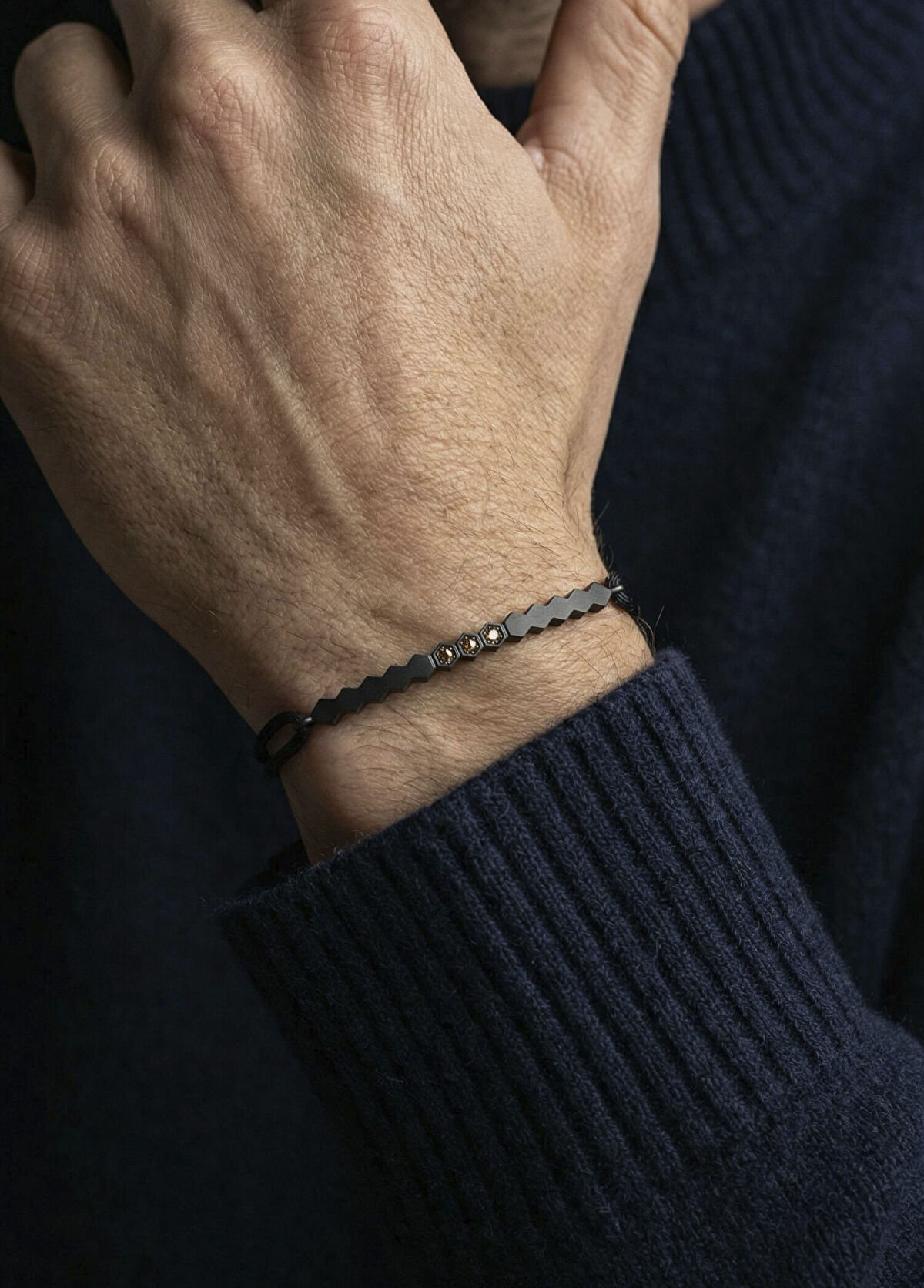 Aleyna Cebeci Jewelry Zenith Kahve Pırlantalı İpli Gümüş Erkek Bileklik - 3
