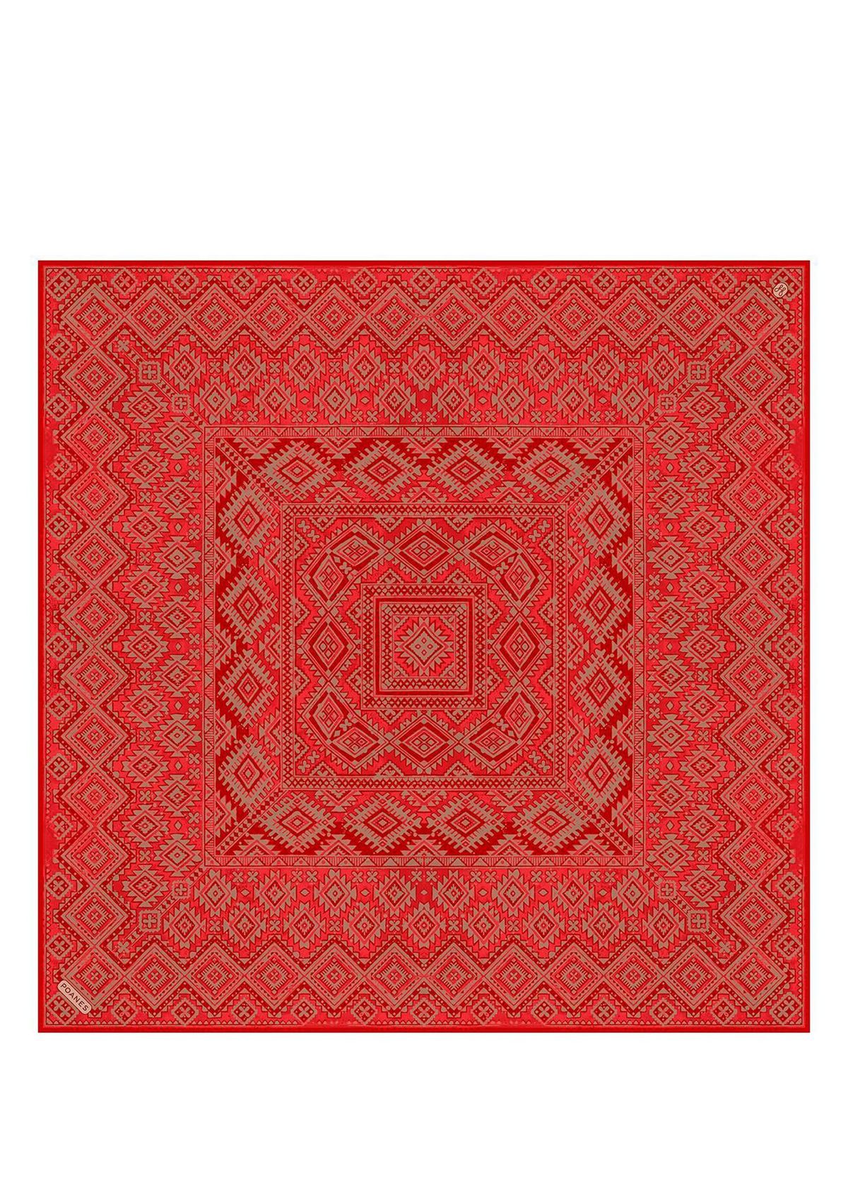 Poanes Etnik Desenli Twill İpek Kadın Eşarp - 1