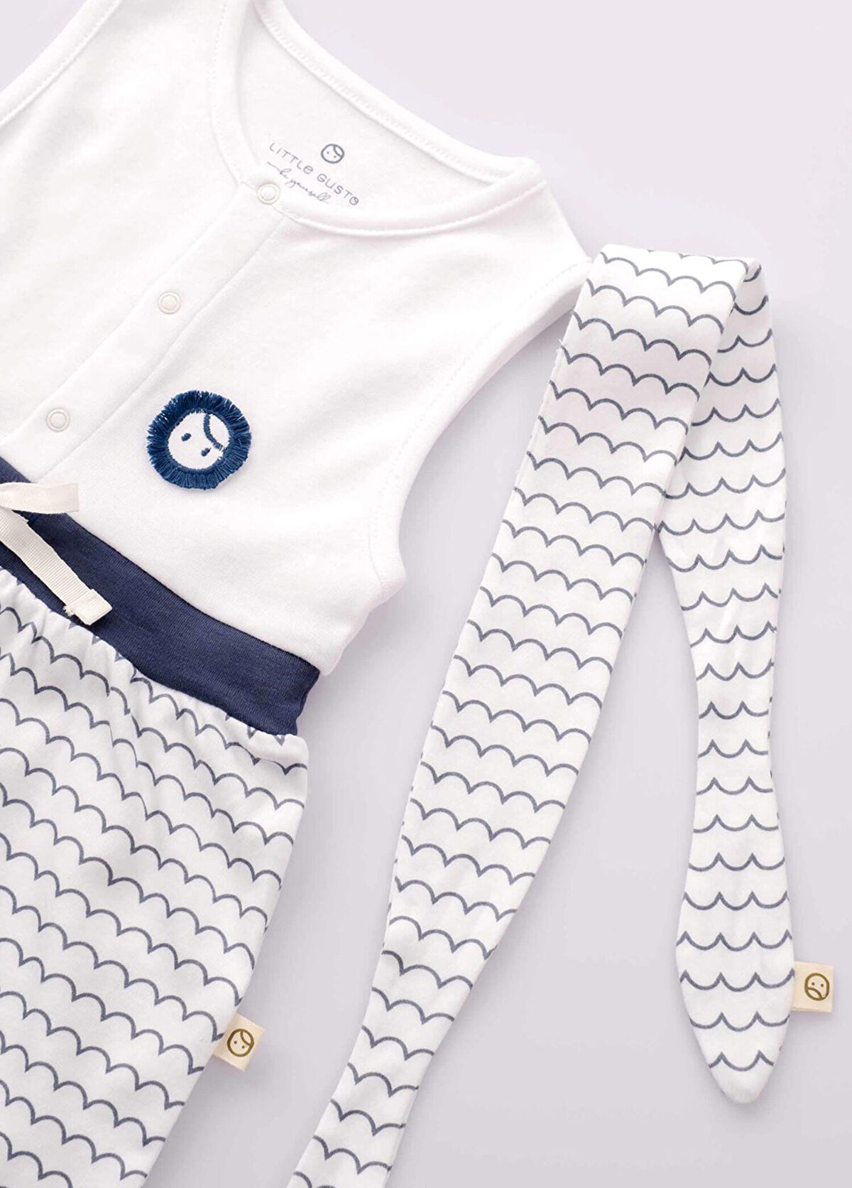 Little Gusto Dalga Desenli Organik Pamuk Bebek Elbisesi & Saç Bandı - 3