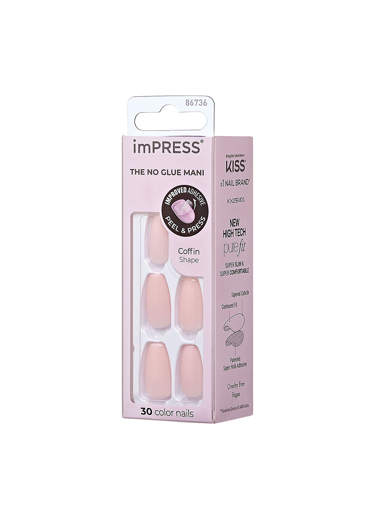 Impress Color Nude Pink Self-Adhesive Long Fake Nails - 3