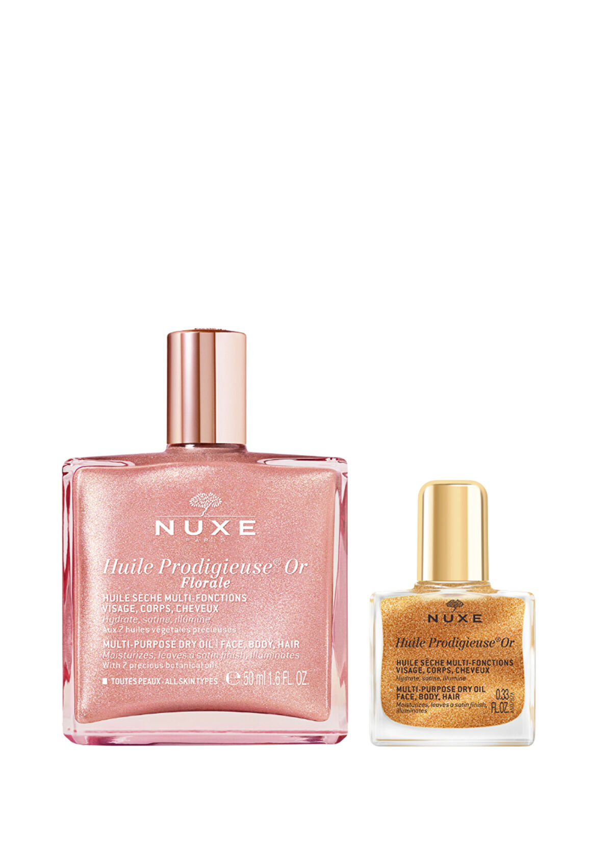 Nuxe Altın Parıltılı Çiçeksi Çok Amaçlı Yüz Vücut Saç Kuru Yağ 50 ml + Işıltılı Kuru Yağ 10 ml Cilt Bakım Seti - 1