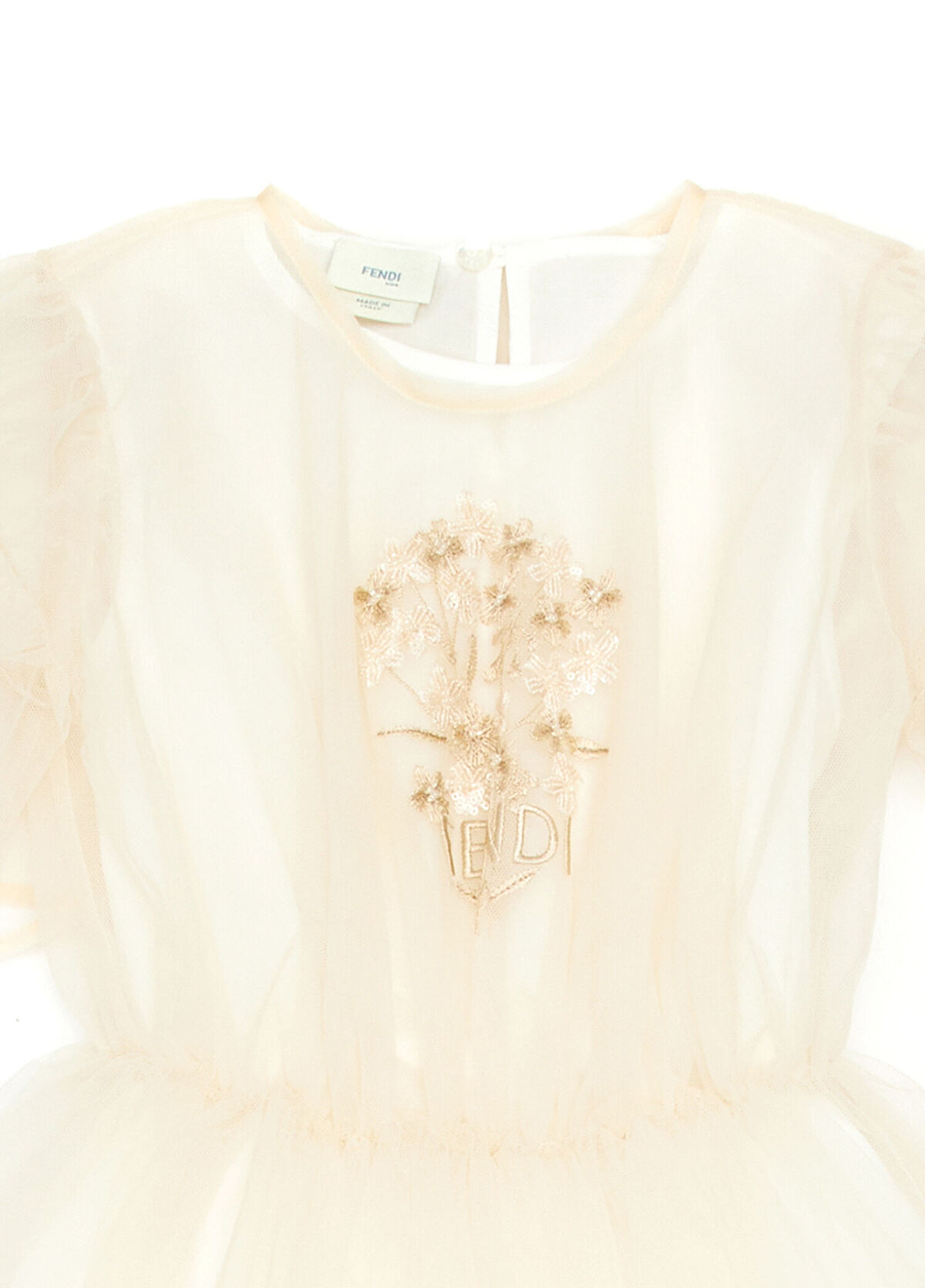 Fendi Bej Nakışlı Kız Çocuk Tül Elbise - 3