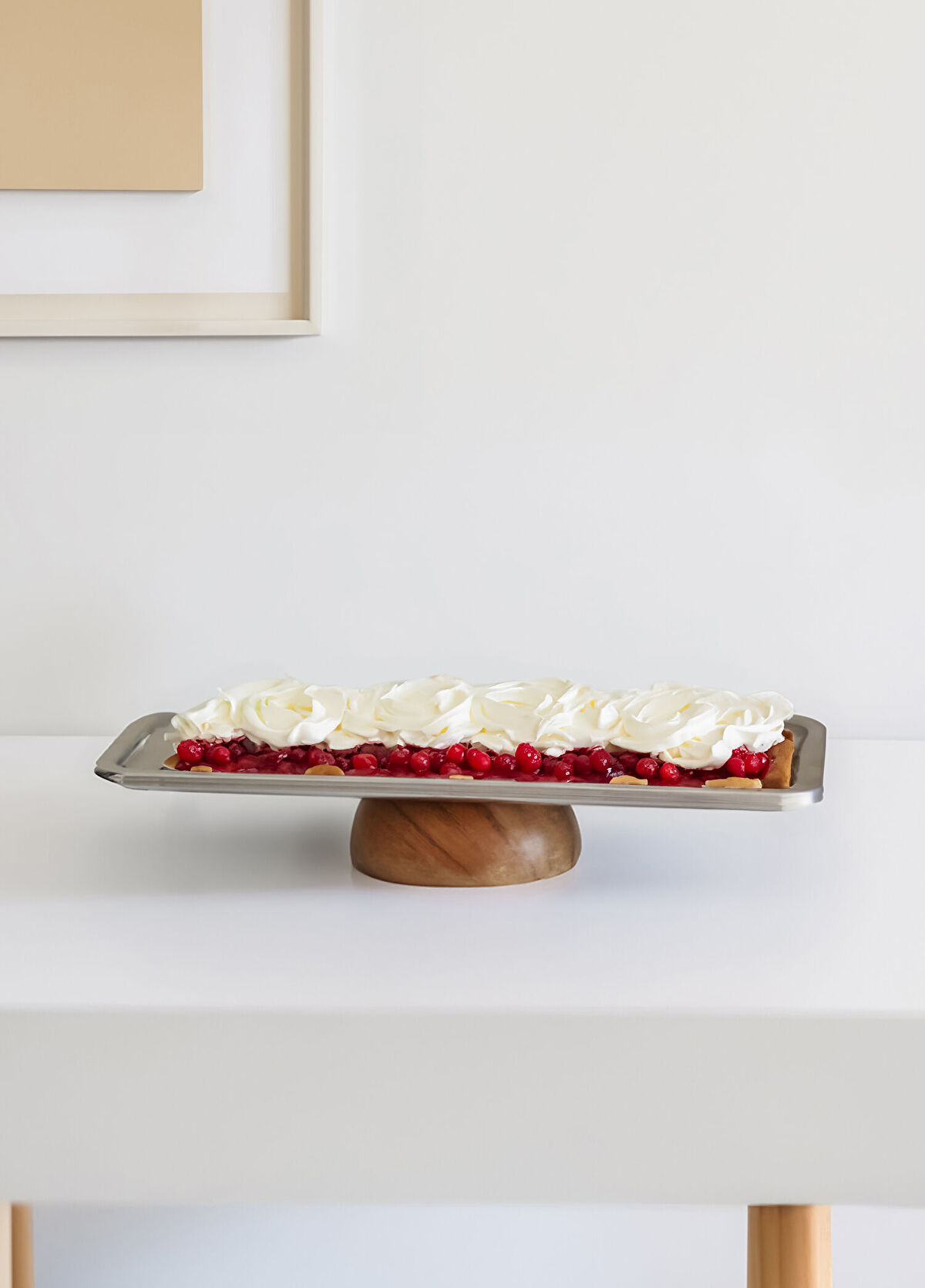 Beige and Stone Baton Metal Ahşap Ayaklı Dekoratif Pasta Kek Standı 33 cm - 3