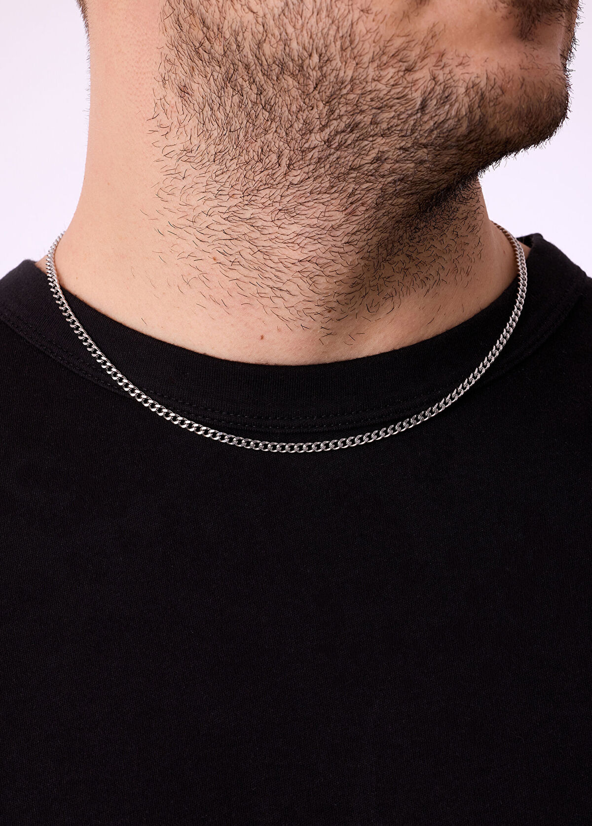 Curb Gümüş Kaplama Çelik Erkek Kolye - Görsel 4