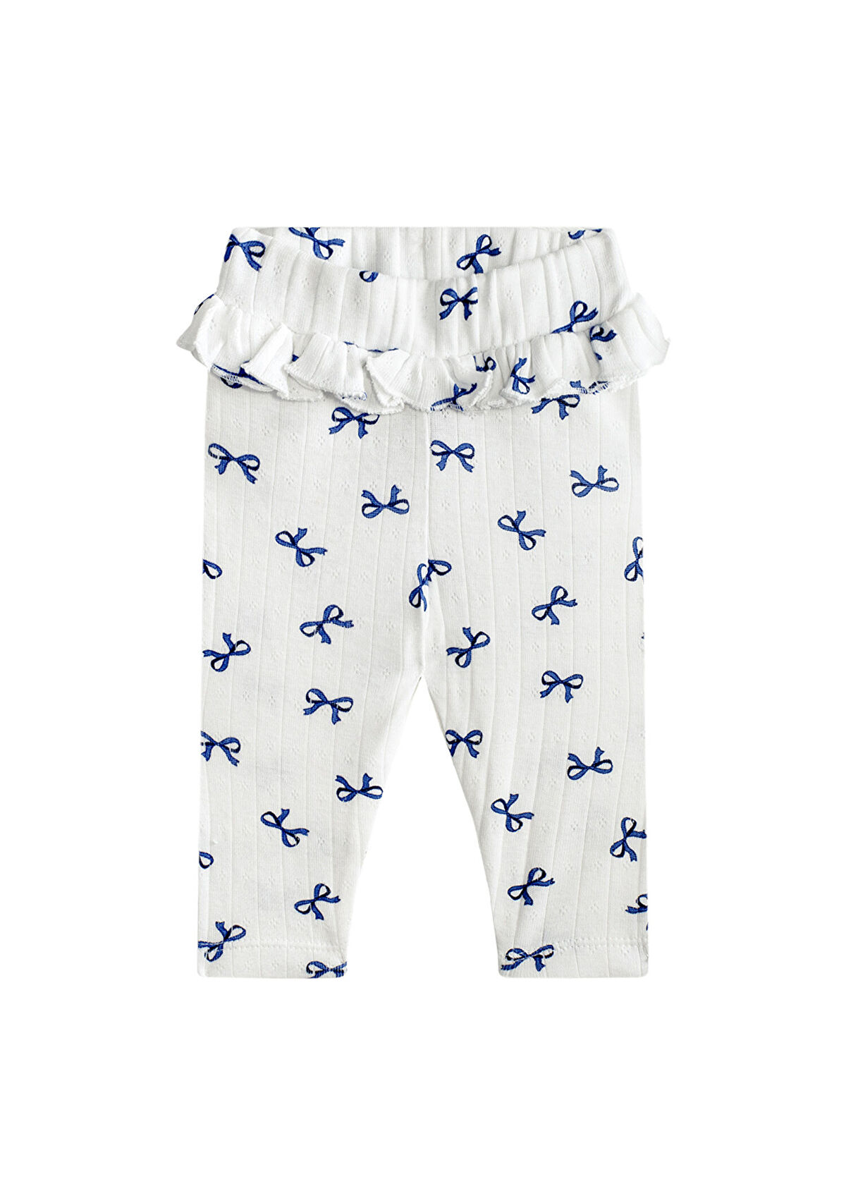 Antebies Blue Ribbon Detailed Jacquard Baby Girl Leggings - 1