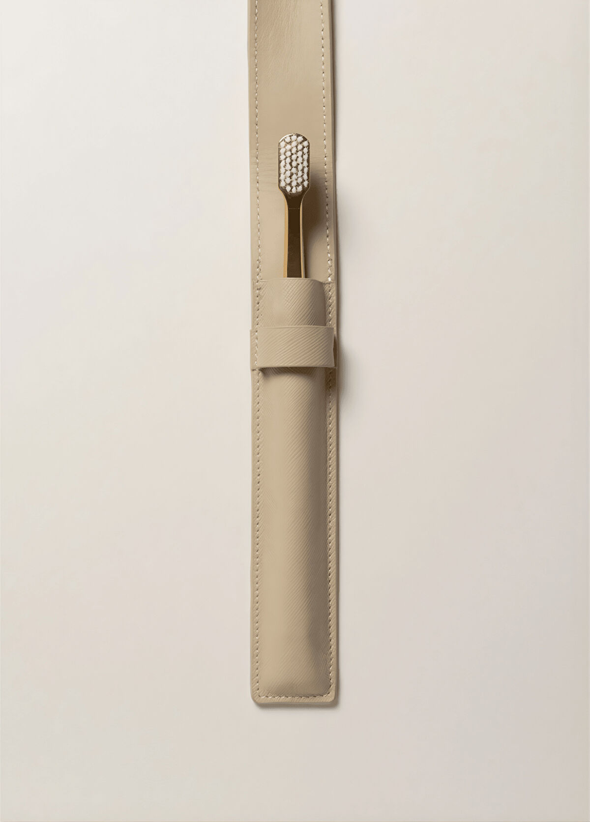 Aurezzi Gold White Medium Diş Fırçası ve Bej Deri Diş Fırçası Kılıfı - 3