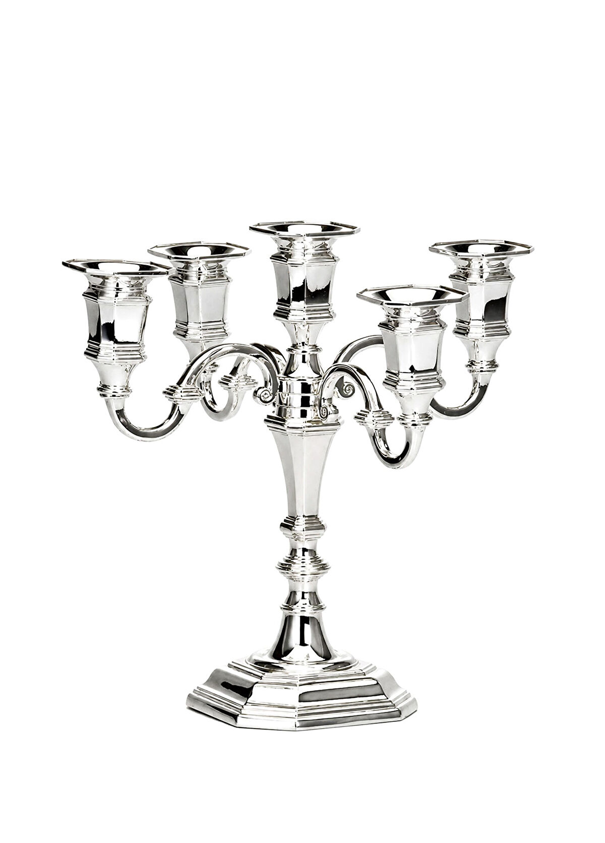 Hermann Bauer Silver 5 Arm Octagonal Candlestick 27 cm - 1