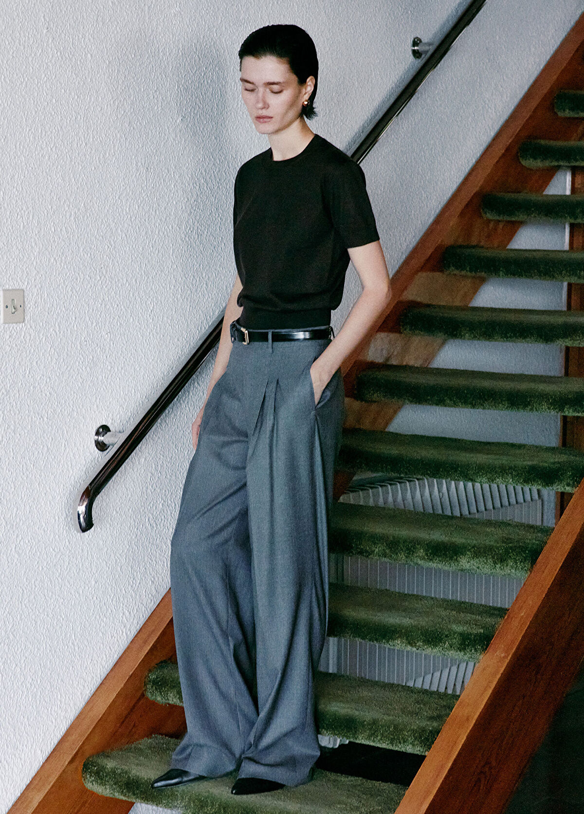 Rawe Palma Gri Yün Bol Paça Kadın Pantolon - 3