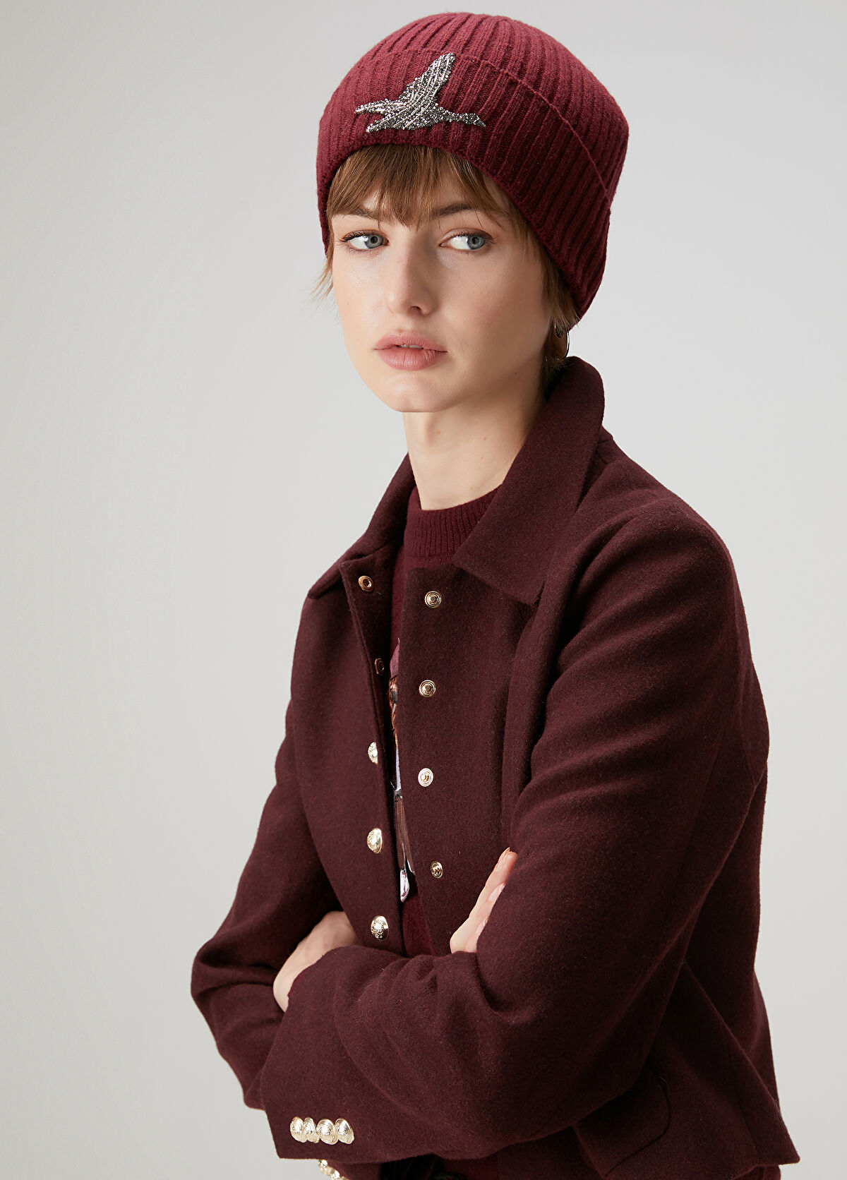 Beymen Club Burgundy Shiny Goose Logo Women's Wool Beanie - 3