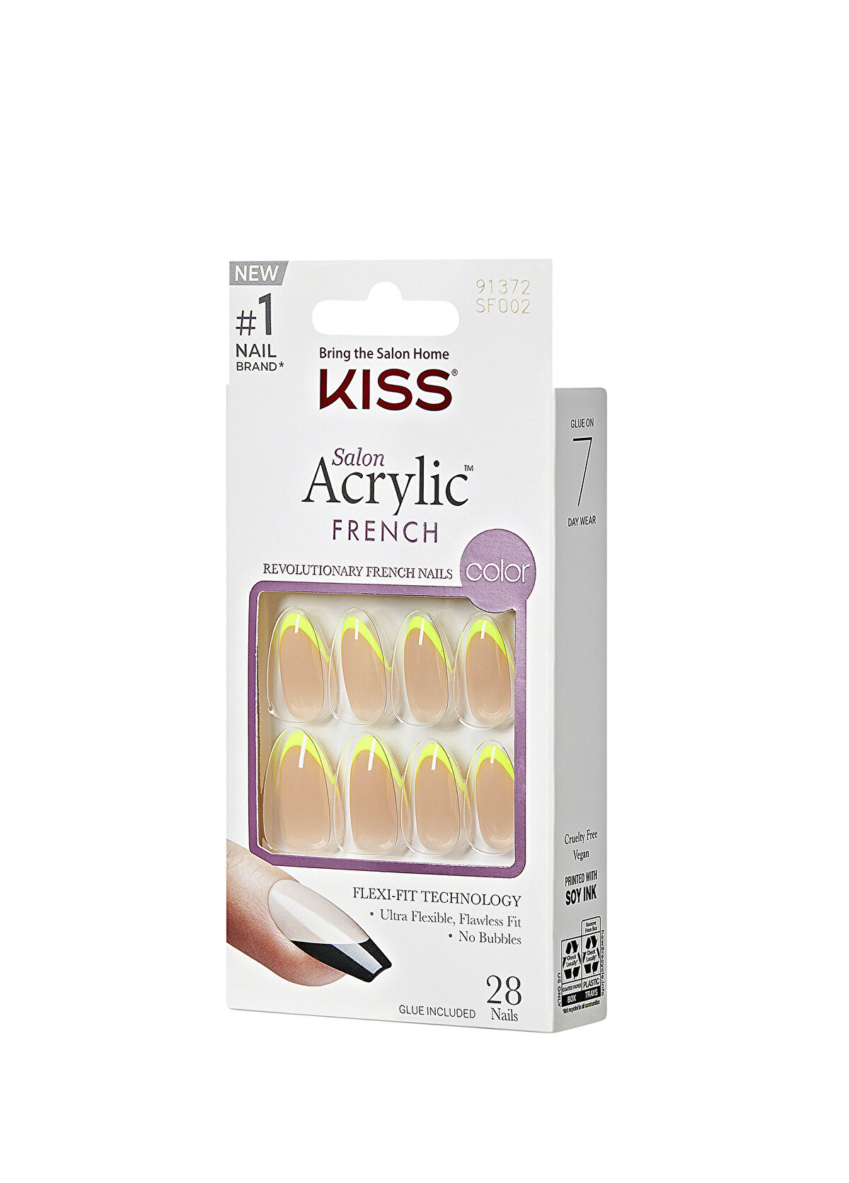 Kiss Acrylic Green French Oval Fake Nails - 3
