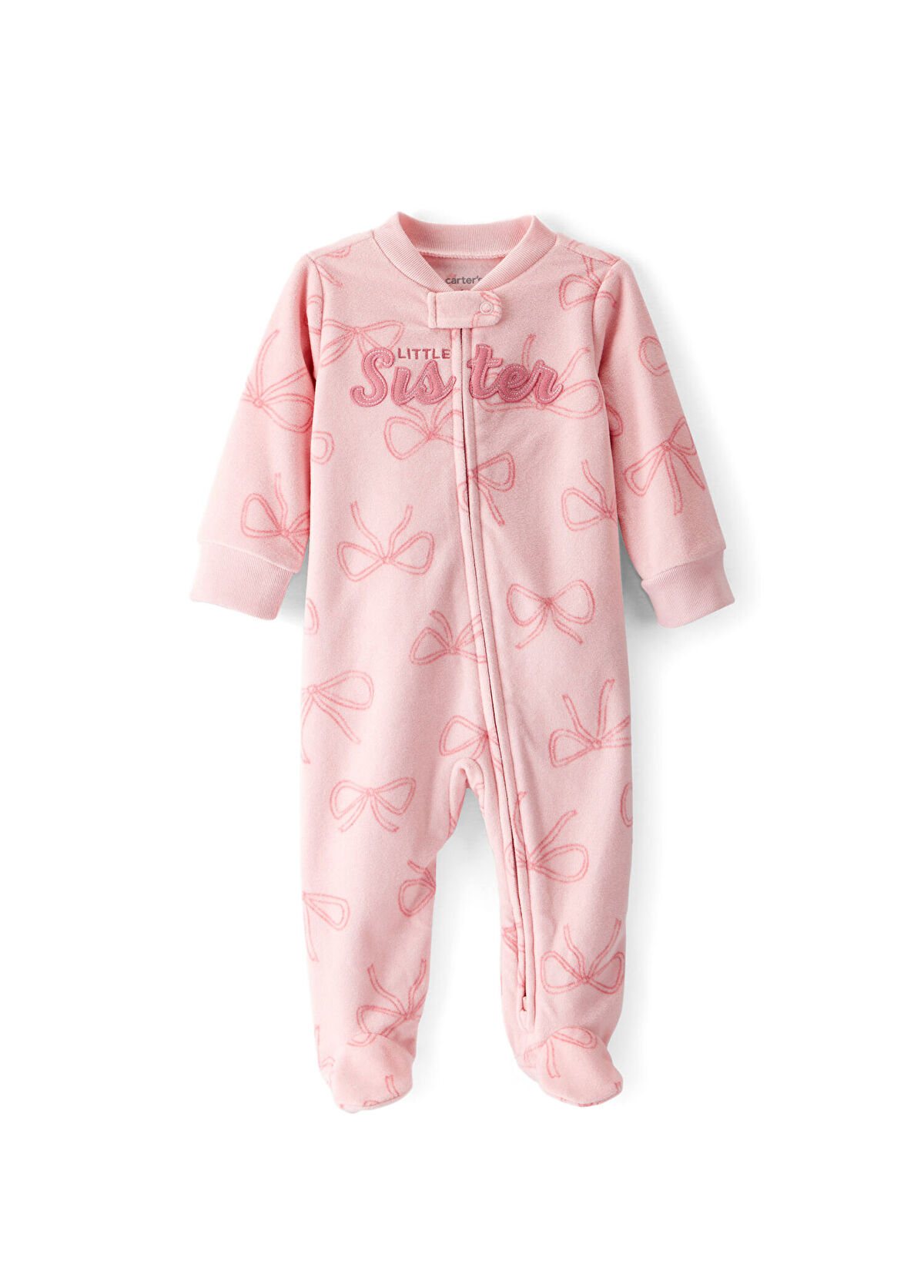 Carter's Pink Fleece Long Sleeve Baby Girl Booties Jumpsuit - 1
