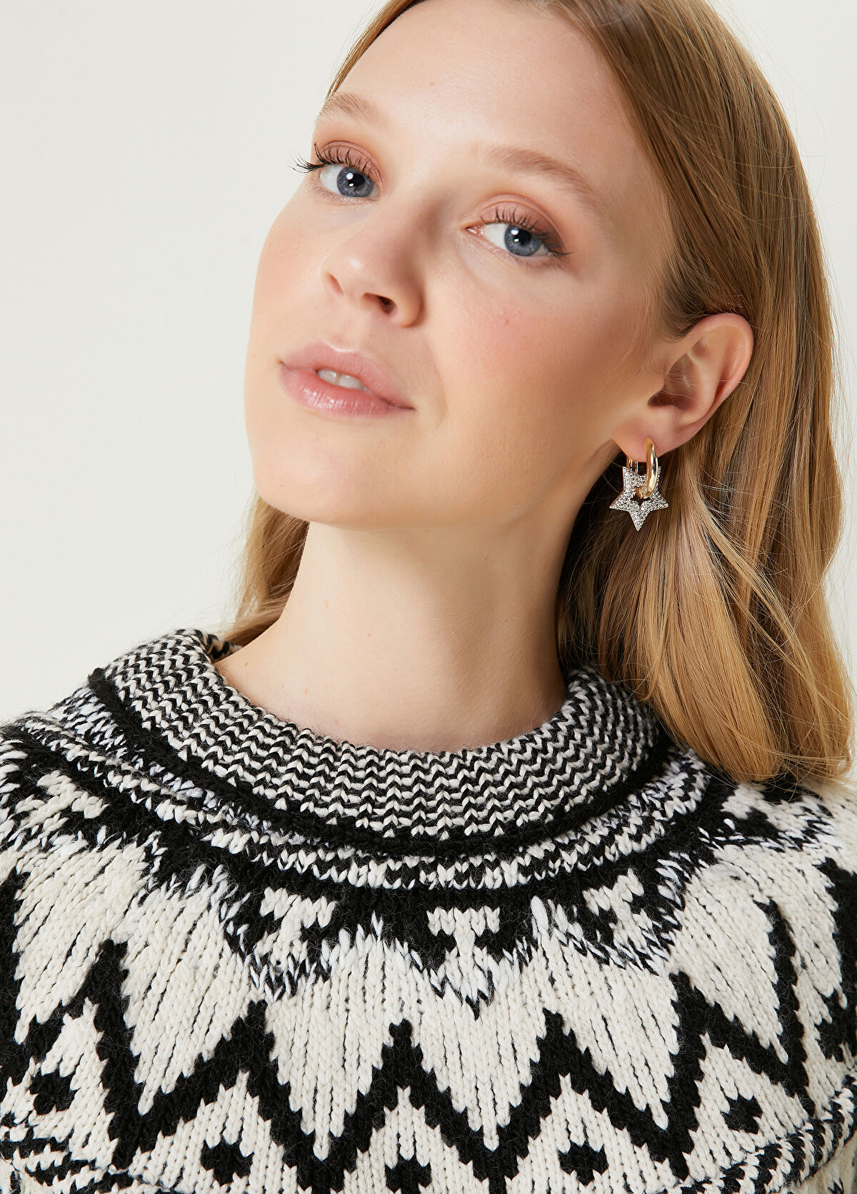 Beymen Club Gold Silver Yıldız Formlu Kadın Zirkon Halka Küpe - 3