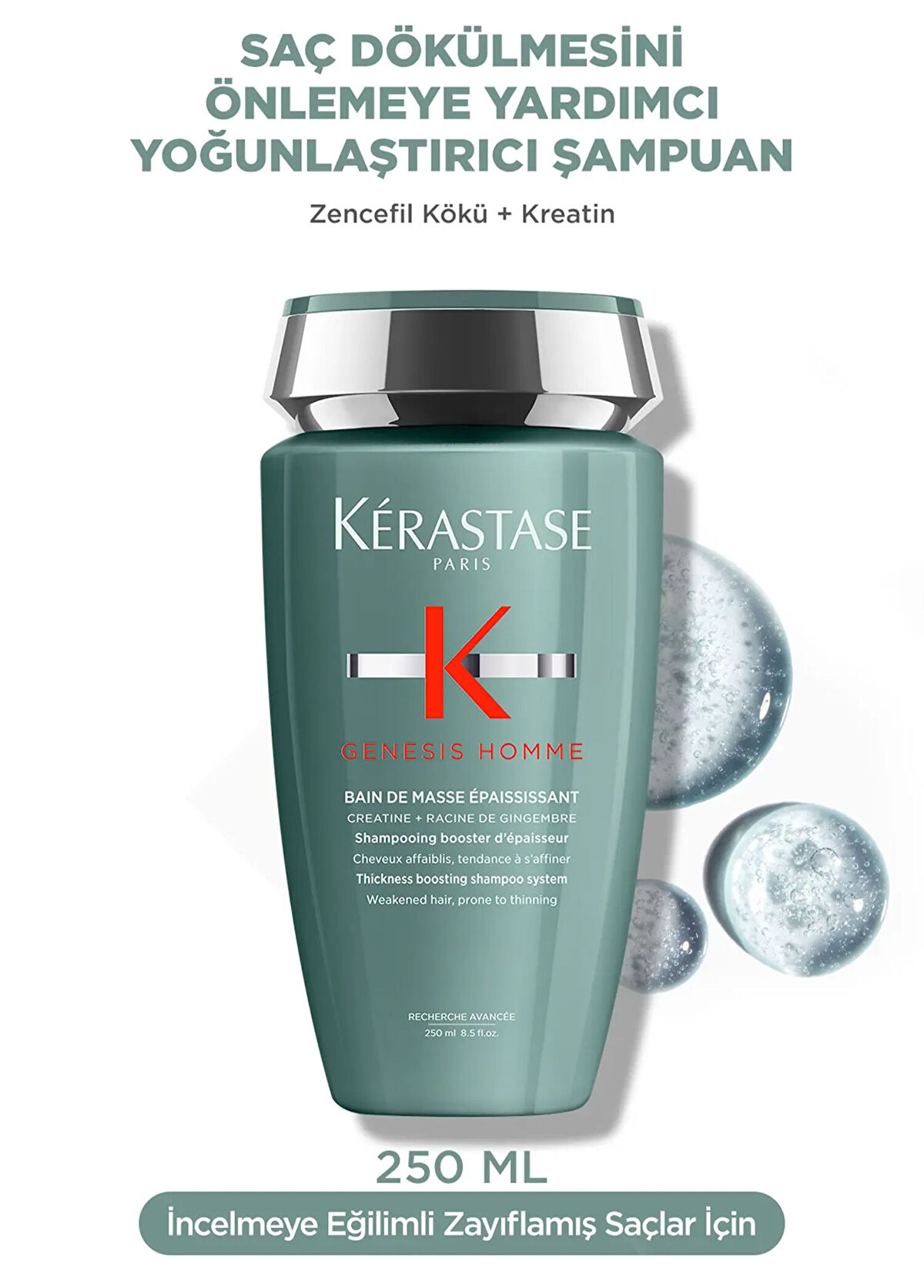 Kerastase Genesis Homme Intensifying Shampoo for Men 250 ml + Spray 150 ml Hair Care Set of 2 - 3
