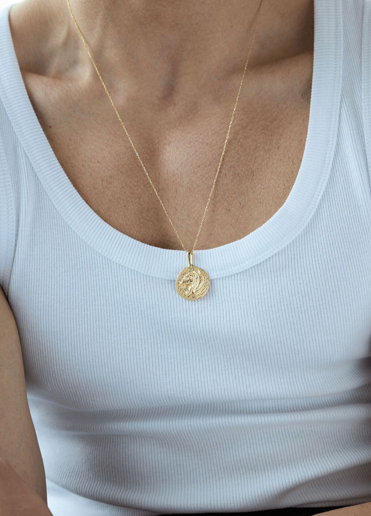 Kaplan Madalyon 14 Ayar Altın Kaplama 925 Ayar Gümüş Erkek Kolye - Görsel 4