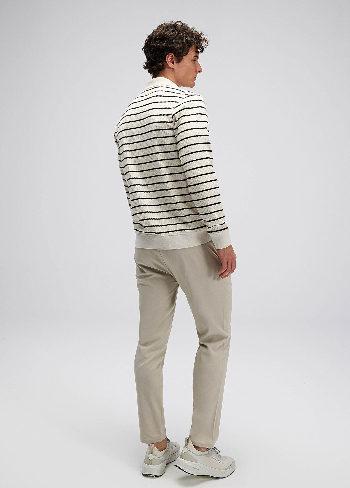 Ellesse Bej Çizgili Polo Yaka Uzun Kollu Erkek Sweatshirt EM594-BG - 3