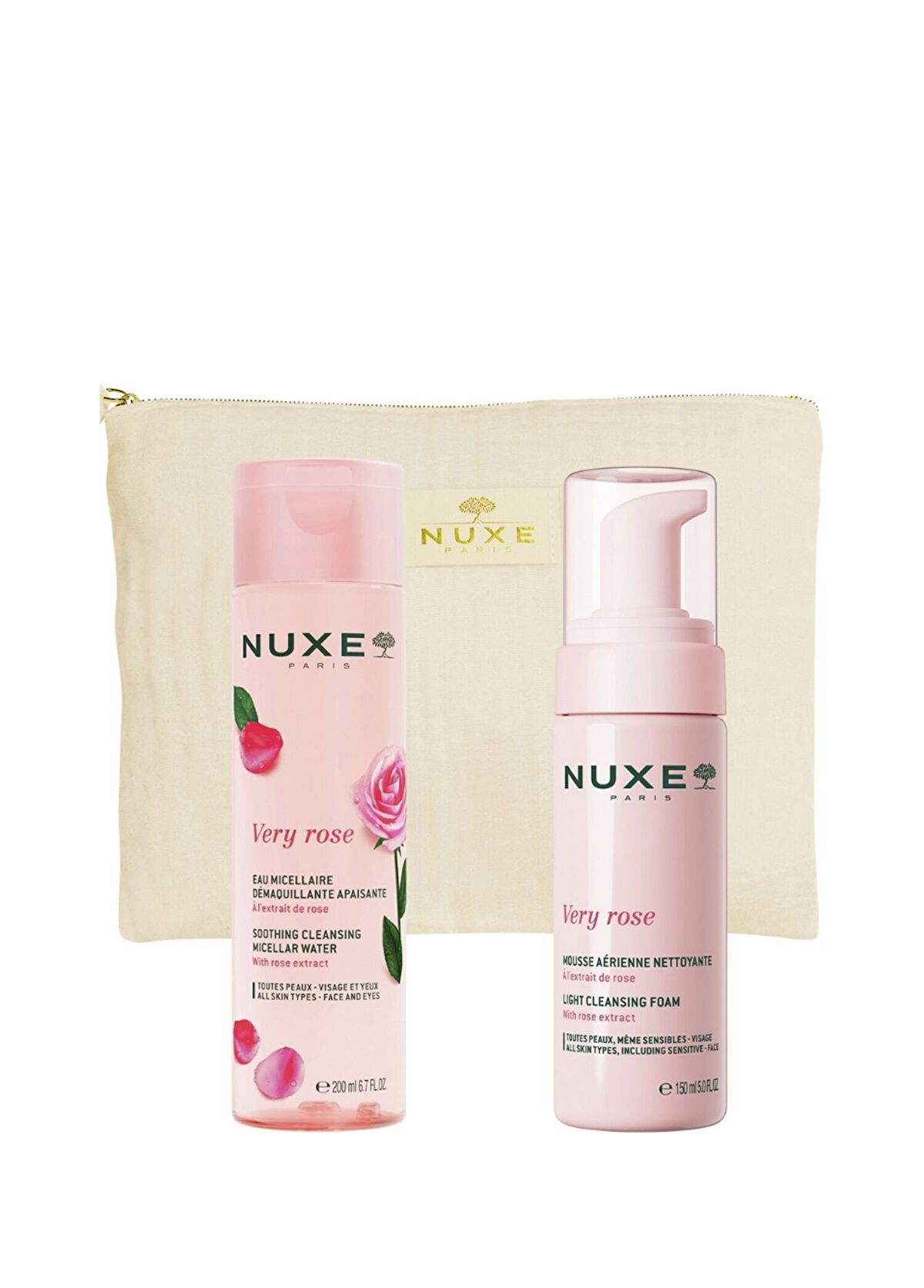 Nuxe Very Rose Make-up Remover Water 200 ml + Very Rose Facial Cleansing Foam 150 ml + Bag - 1