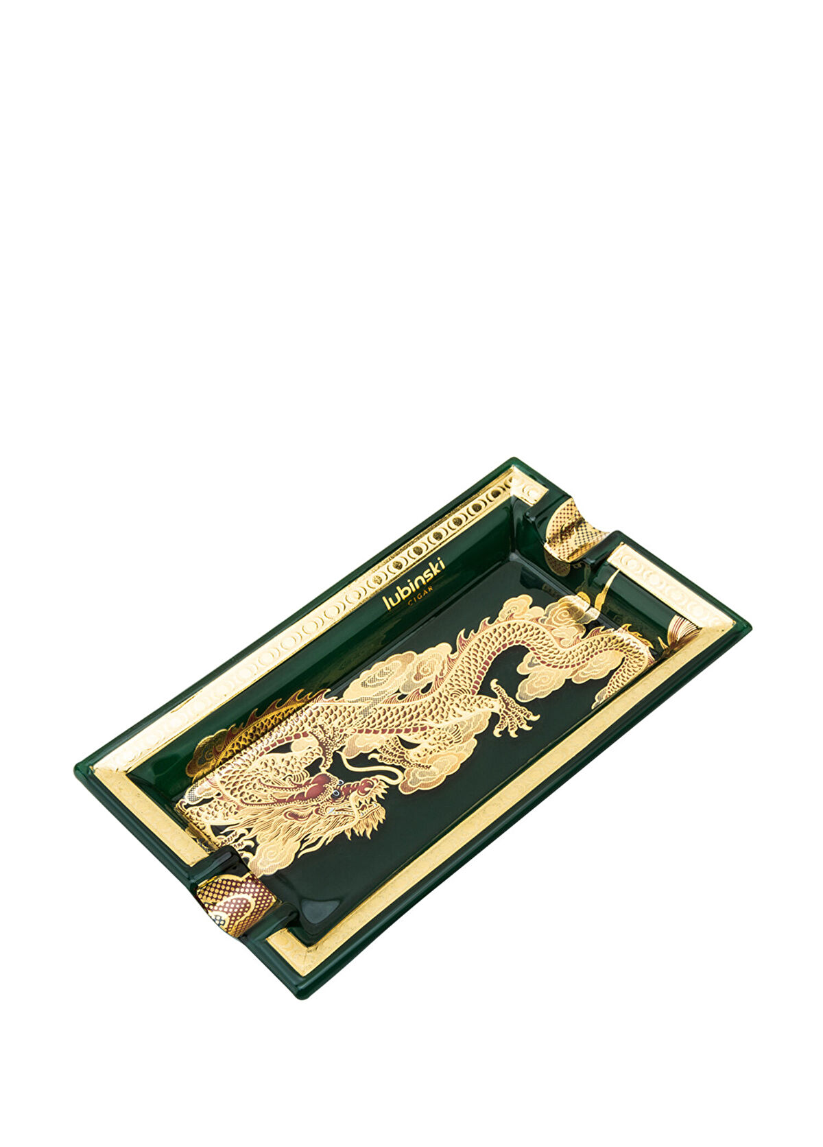 Lubinski Elegant Dragon Yeşil Seramik Dikdörtgen Puro Küllüğü - 1