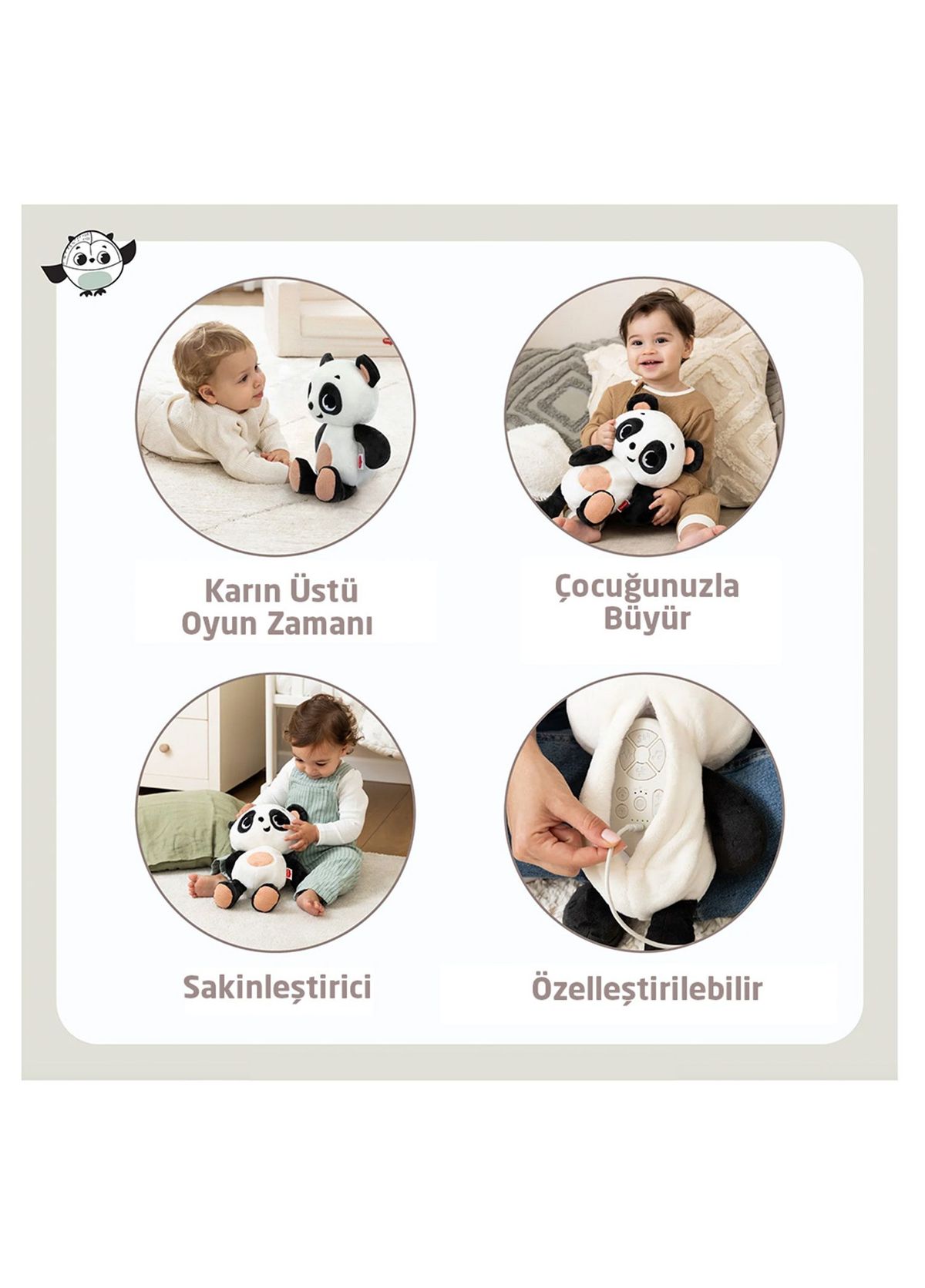 Tiny Love Black & White Collection Panda Plush Sleeping & Playmate - 3