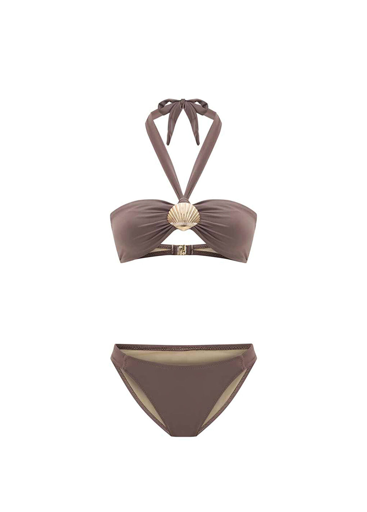 Bia Swimwear Nerisse Mocha Mouse Altın Deniz Kabuğu Aksesuarlı Boyundan Bağlamalı Kadın Bikini Takımı - 1
