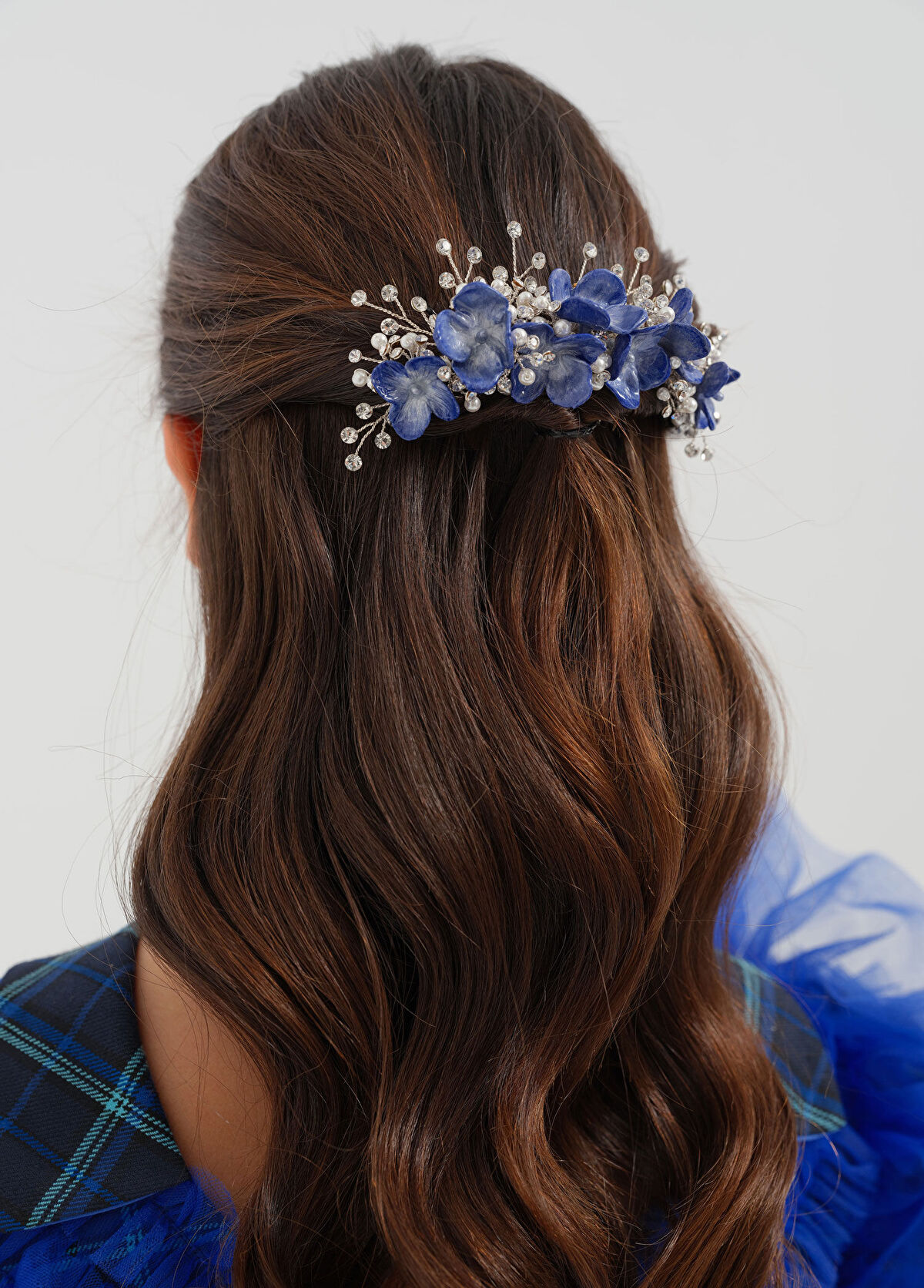 Beck Collection Aliss Saks Mavi Porselen Çiçek İnci Cam Kız Çocuk Toka - 3