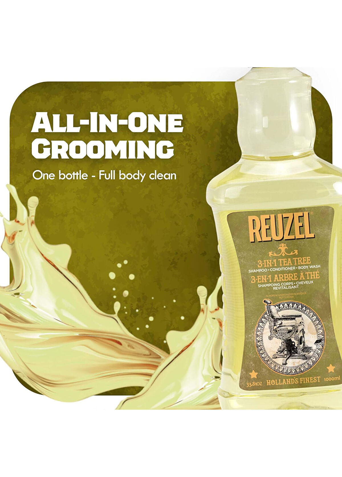 Reuzel 3 in 1 Tea Tree Erkekler İçin Ferahlatıcı Şampuan + Saç Kremi + Duş Jeli 1000 ml - 3