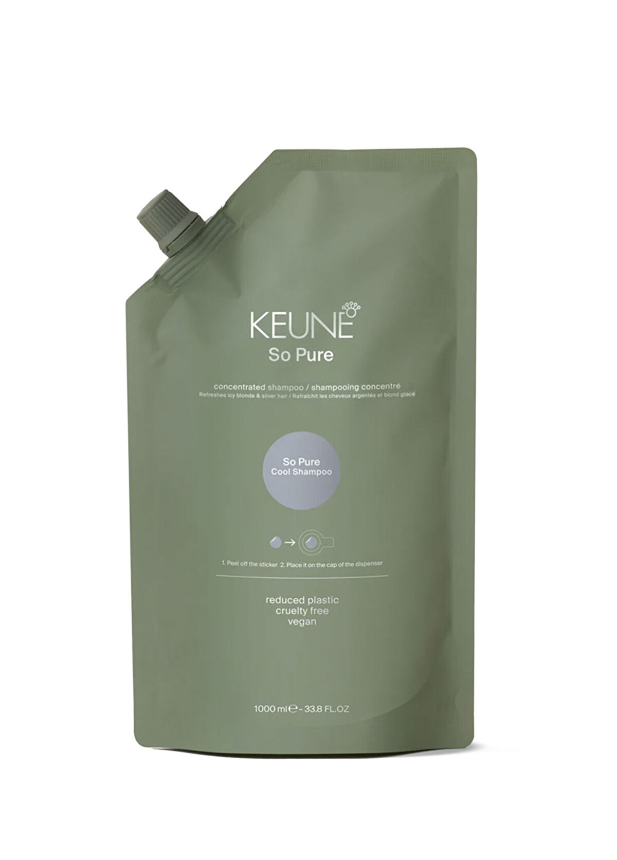 Keune So Pure Cool Silver Refill Shampoo for Blonde Gray Hair 1000 ml - 1