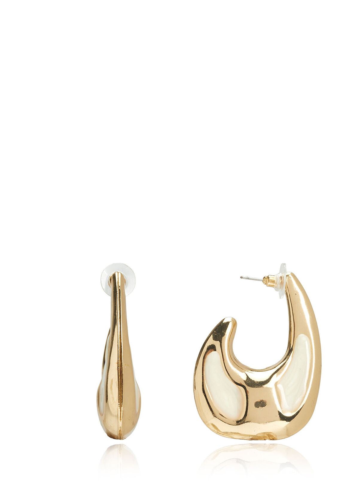 Beymen Club Gold White Enamel Women's Oval Earrings - 3