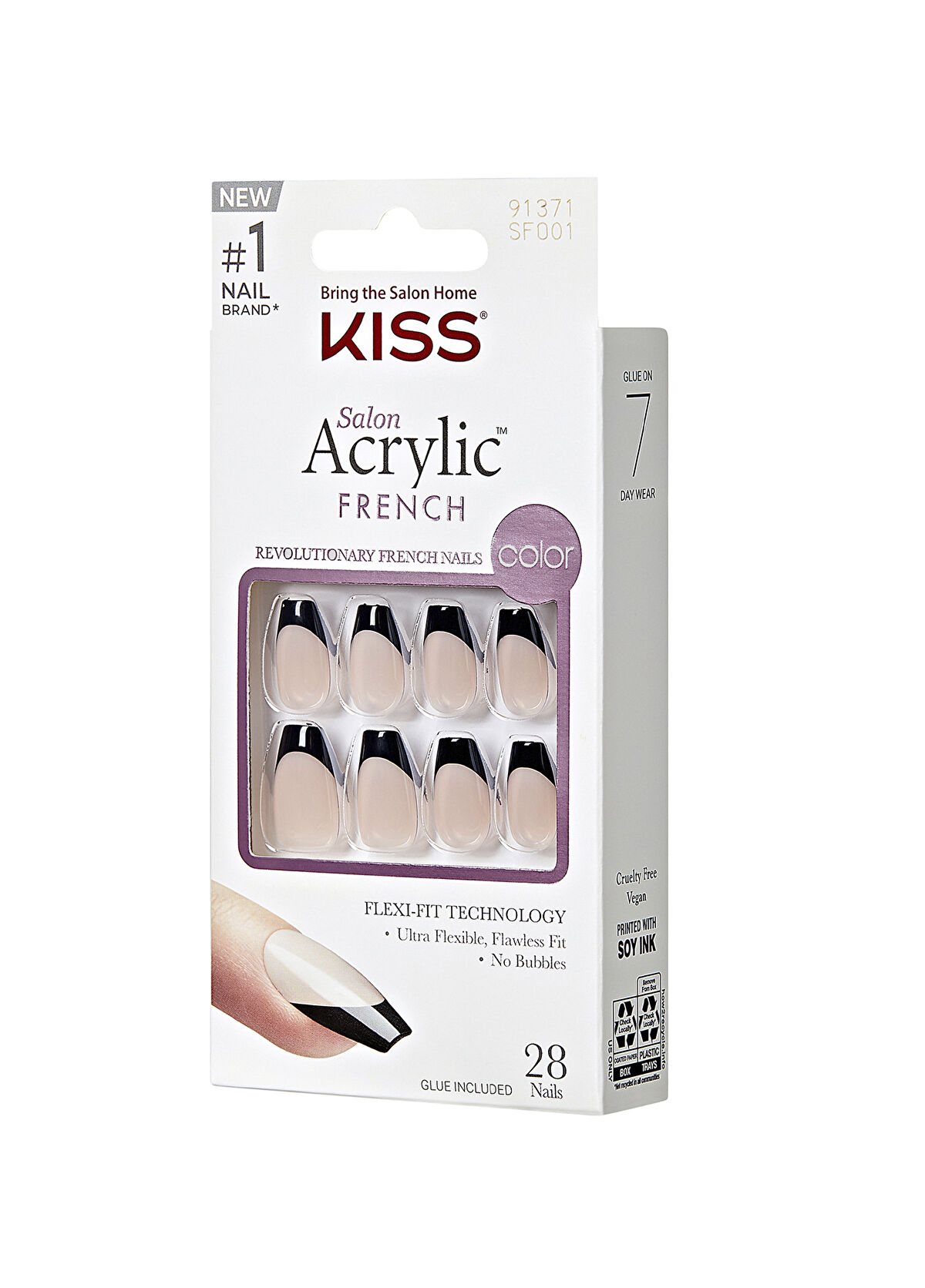 Kiss Acrylic Siyah French Oval Takma Tırnak  - 3