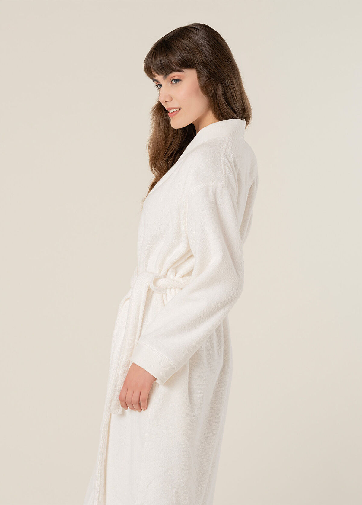 Zsa Zsa Zsu Solid Ekru %100 Pamuk Bordürlü Unisex Bornoz - 3