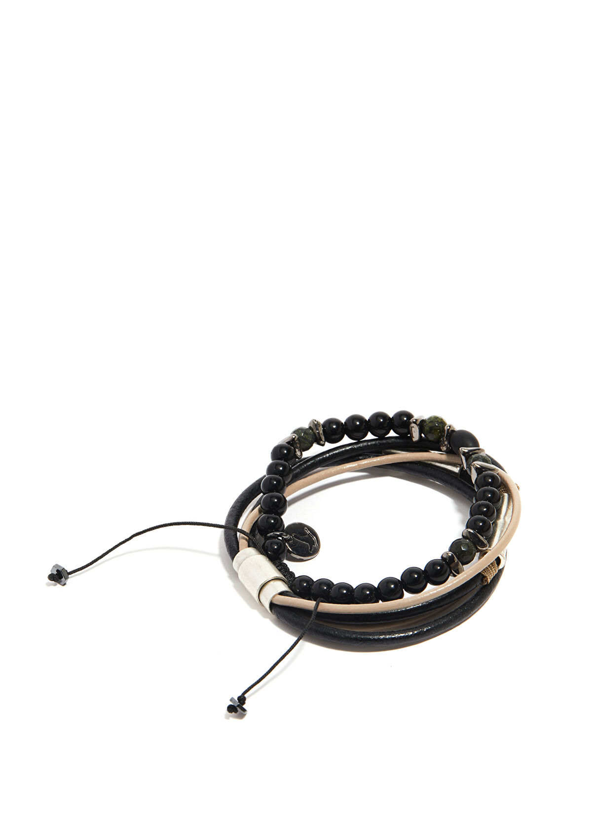 Beymen Club Siyah Deri ve Boncuk Detaylı Erkek Bileklik - 3