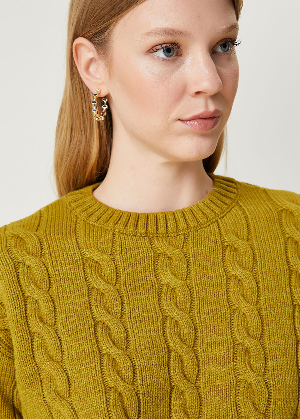 Beymen Club Gold Navy Stone Womens Hoop Earrings - 3