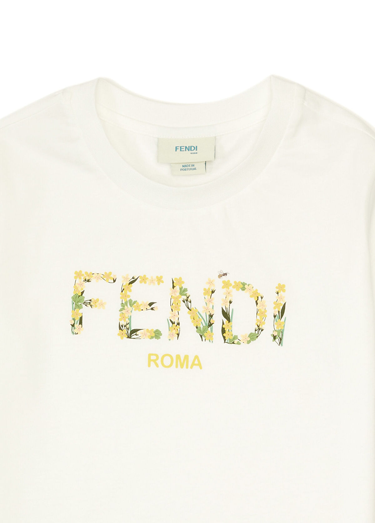 Fendi Beyaz Sarı Logo Baskılı Kız Çocuk T-shirt - 3