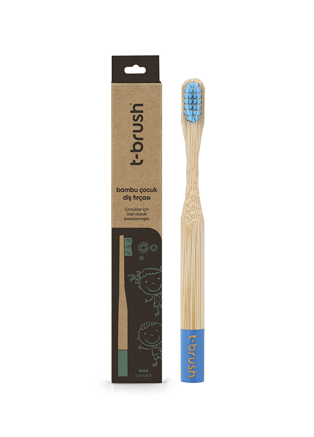 T-Brush Vegan Bambu Yumuşak Mavi Çocuk Diş Fırçası   - 1