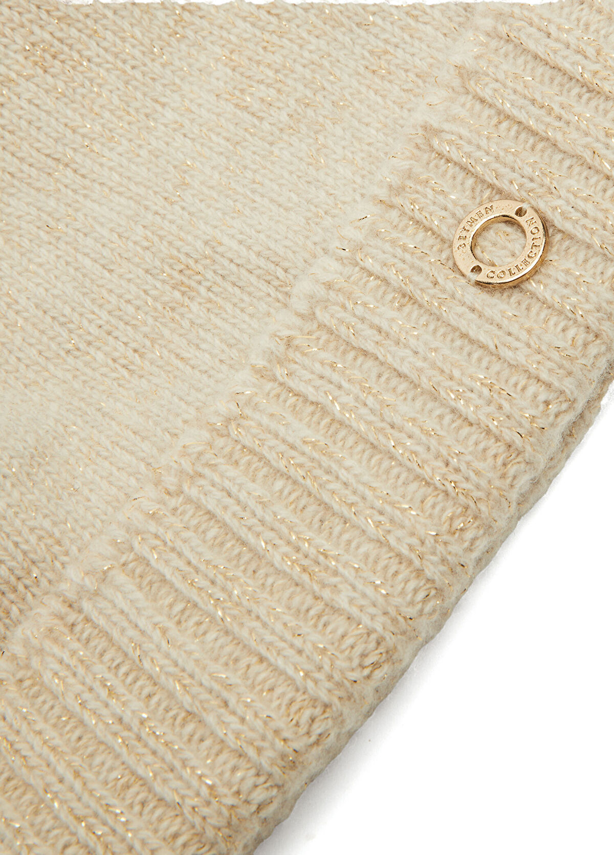 Ekru Simli Kadın Kaşmir Karışımlı Yün Bere - Görsel 4