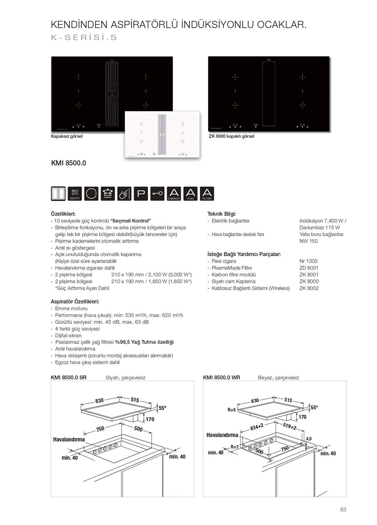 Kueppersbusch KMI8500.0SR İndüksiyonlu 80 cm Çerçevesiz Siyah Kendinden Aspiratörlü Ocak - 3