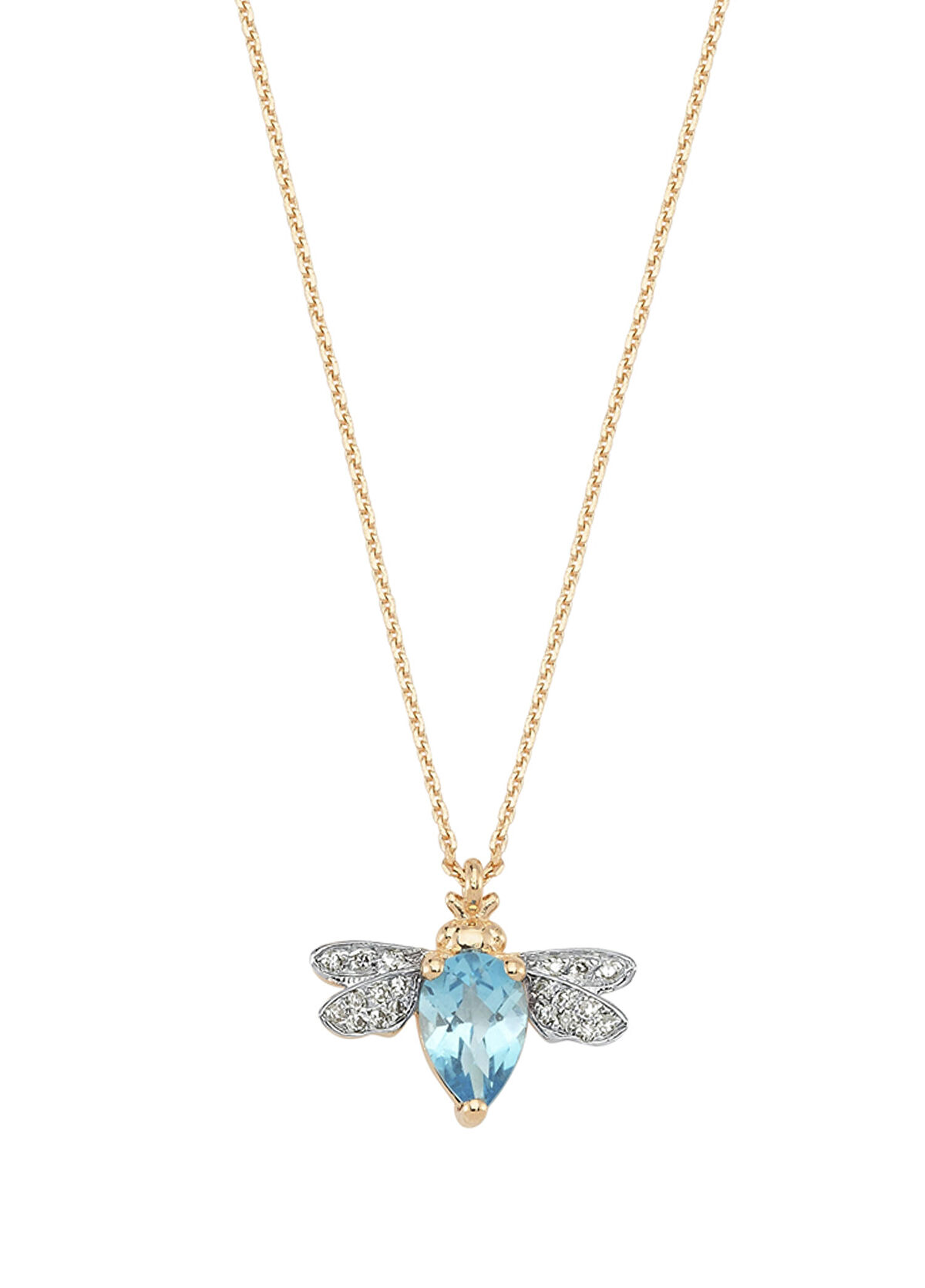 Bee Goddess Queen Bee Kadın Mavi Topaz Pırlanta Altın Kolye - 1