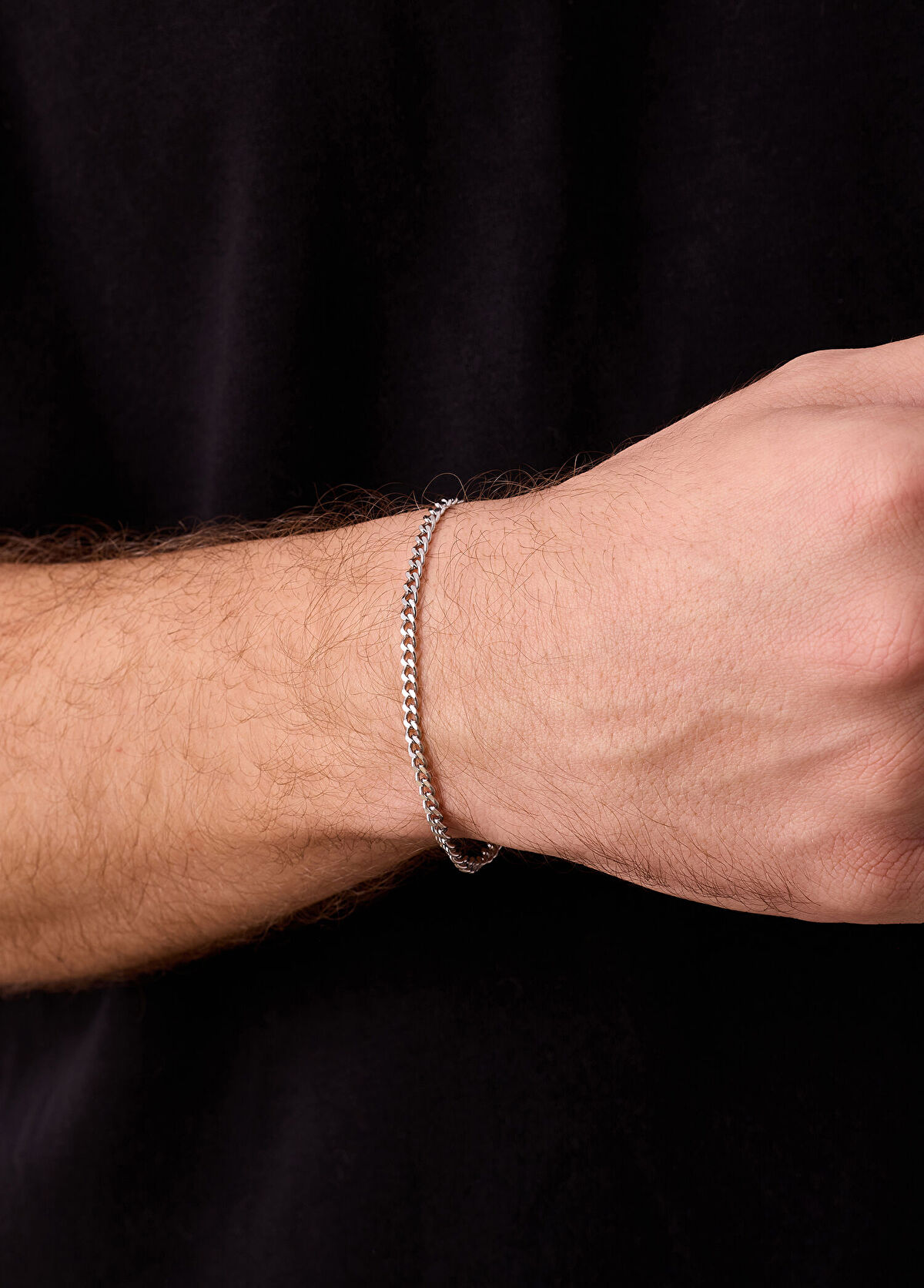 Curb Gümüş Kaplama Çelik Erkek Bileklik - Görsel 4