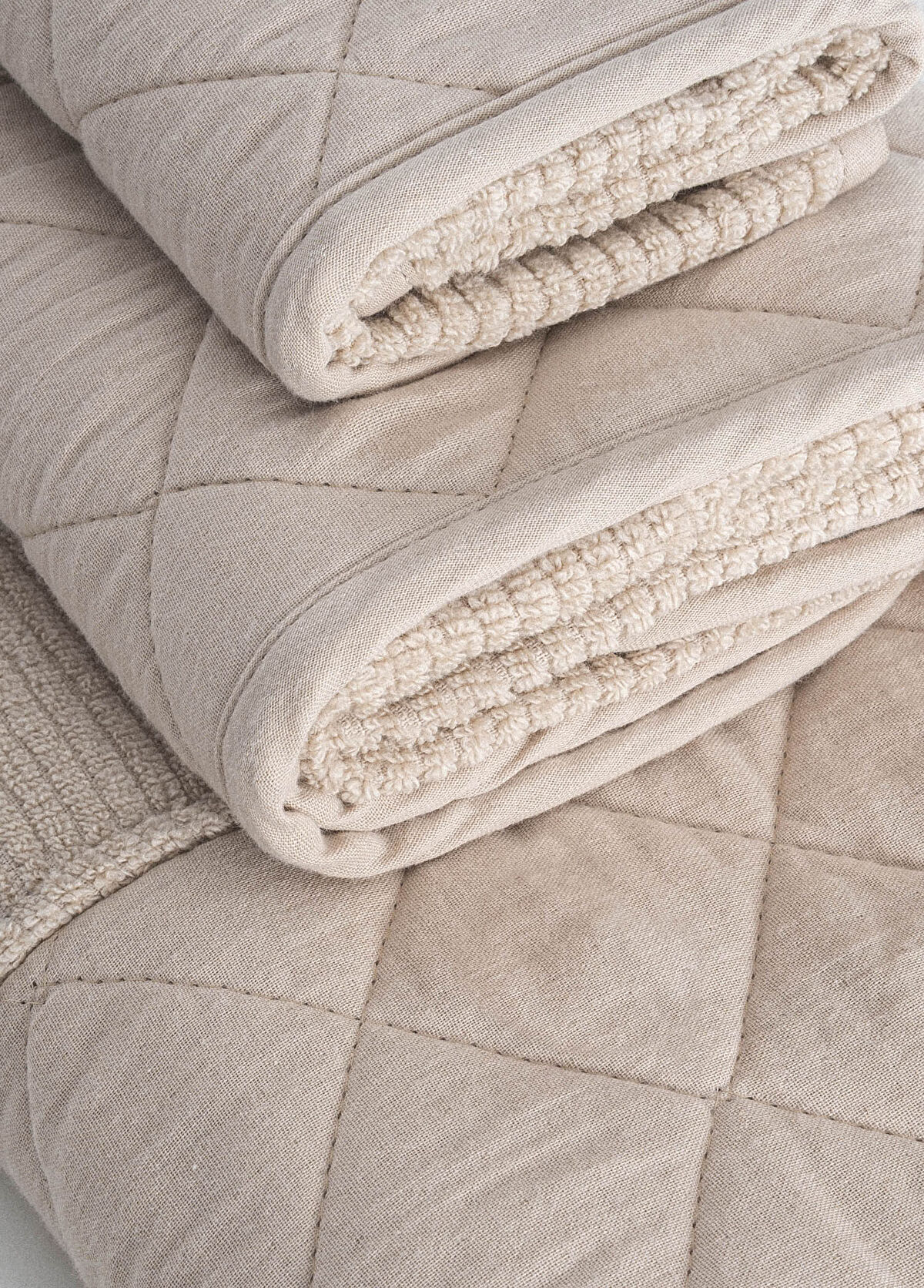 Ecocotton Hüma Beige Quilted Cotton 3-Piece Bath Towel Set - 3