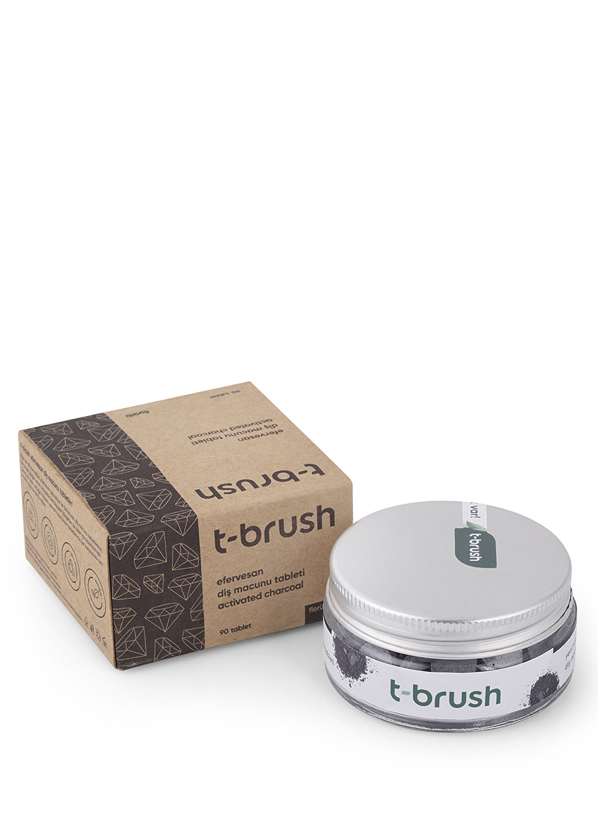 T-Brush Aktif Kömürlü Florürsüz Glutensiz Beyazlatıcı 90 Adet Doğal Diş Macunu Tableti - 1