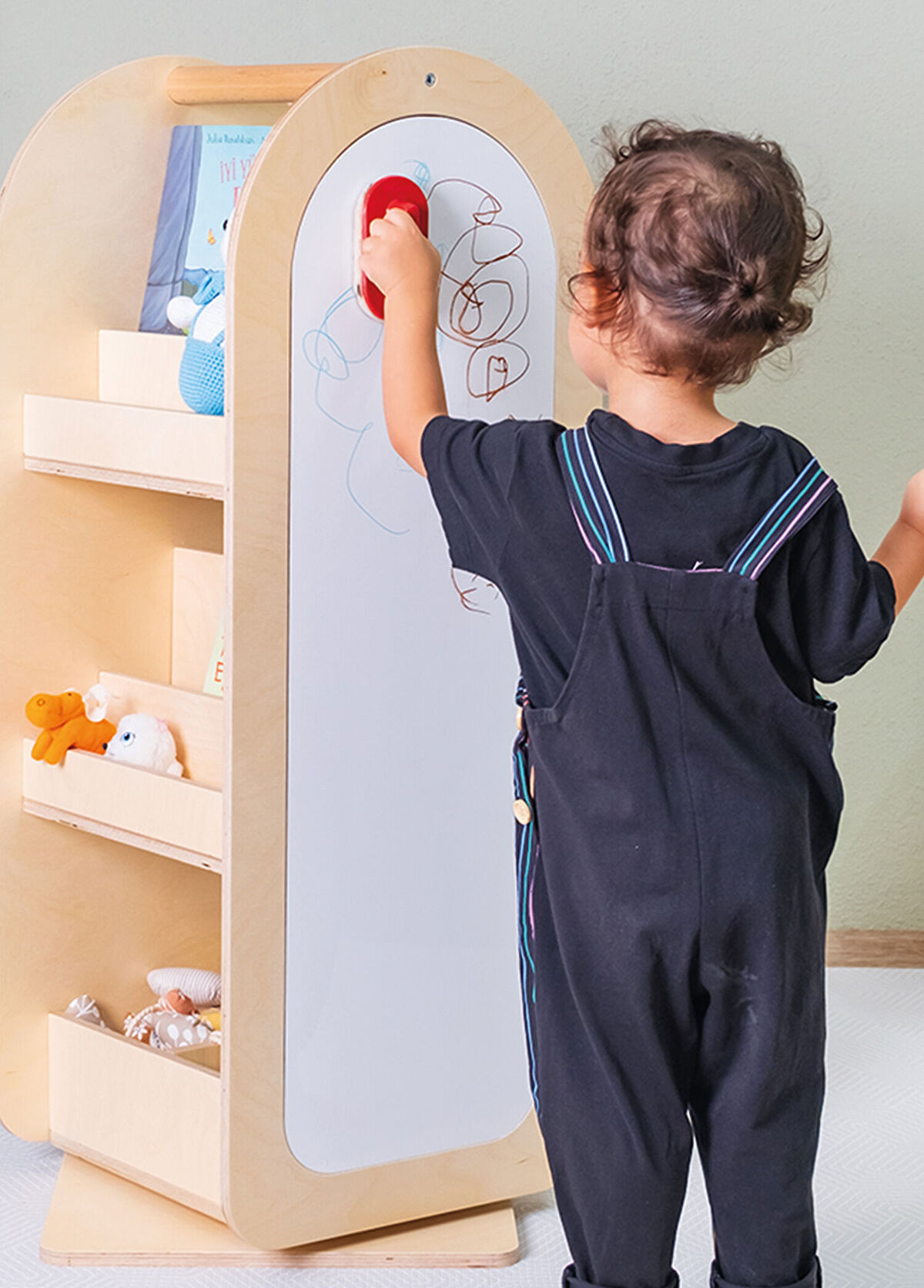Orfis Kids Montessori Huş Ahşap Yazı Tahtalı Döner Çocuk Kitaplık 90 cm - 3