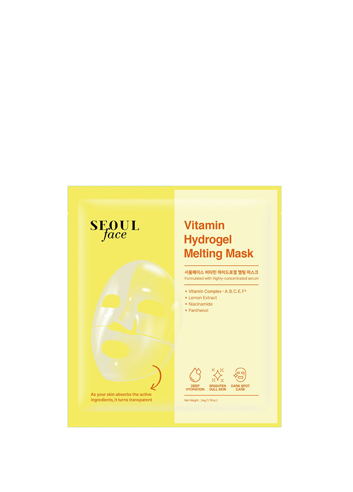 Dermal Seoulface Vitamin Hydrojel Şeffaflaşan Eriyen Nemlendirici 3'lü Yüz Maskesi 34 gr  - 1