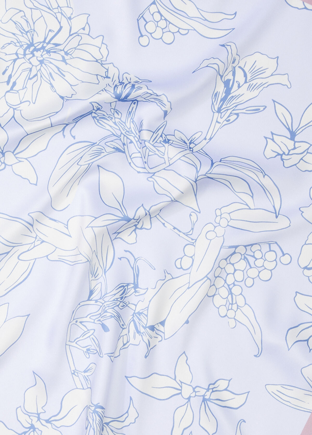 Beymen Club Pink Blue Patterned Women's Satin Scarf - 3