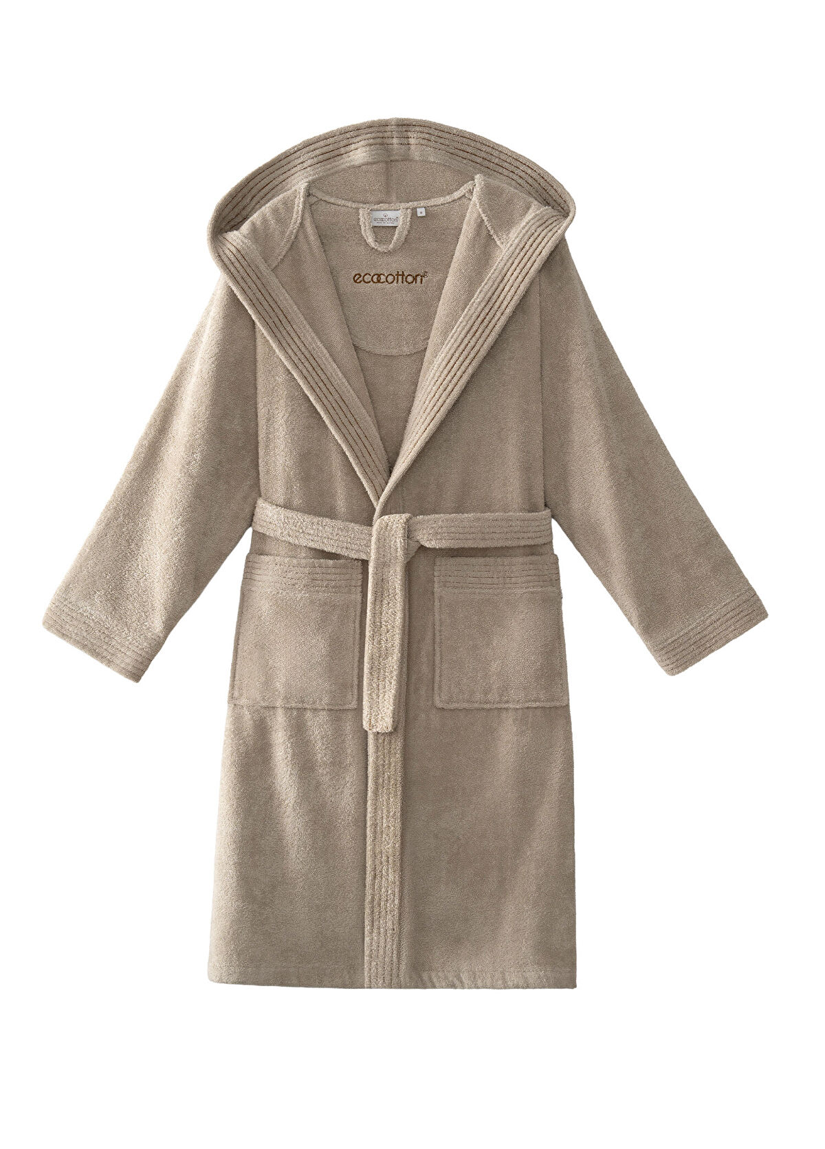 Ecocotton Yeni Bej Armürlü %100 Organik Pamuk Kadın Bornoz - 1