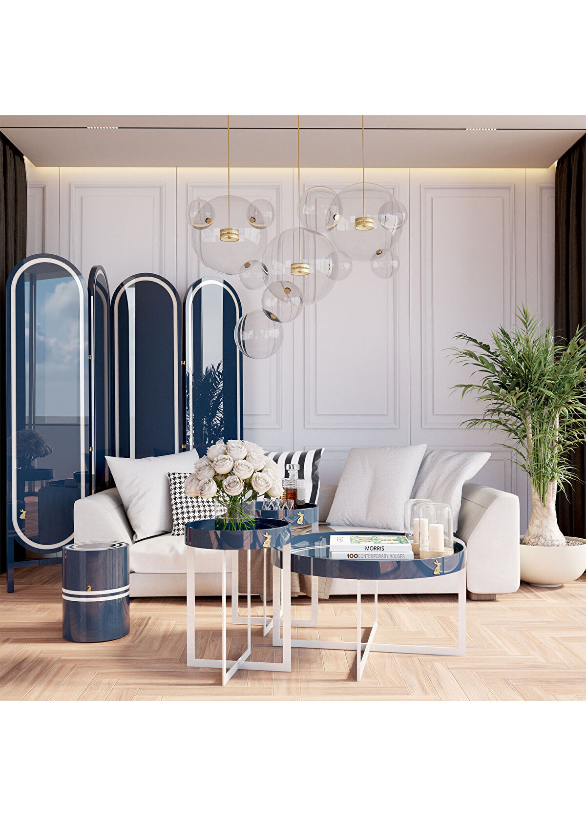 Wonderland Design Atelier Lacivert Beyaz Ahşap Lake Yan Sehpa - 3