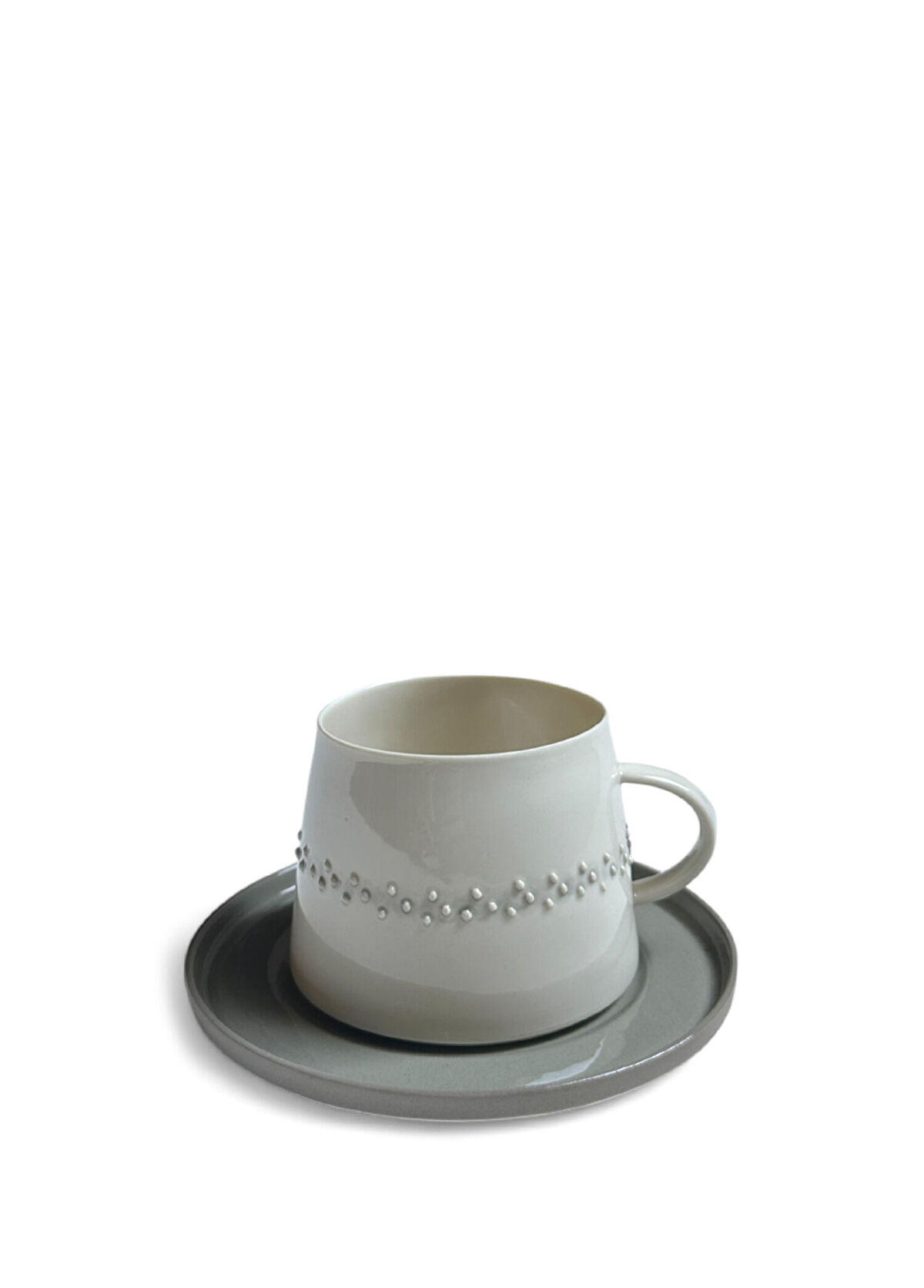 Sakin Handcrafted Porcelain Glamor Polka Gri Porselen Kahve Fincanı ve Tabağı - 1